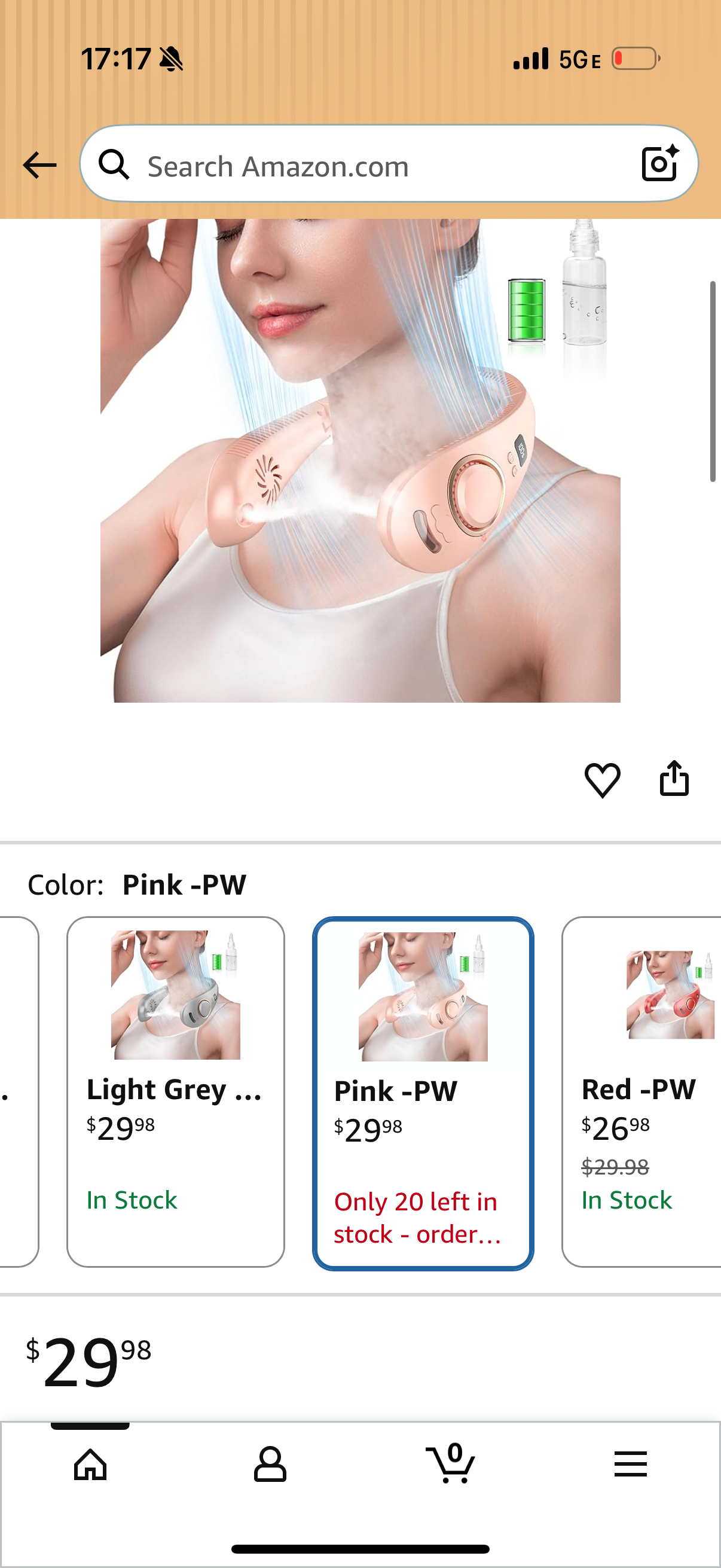 Misting Fan Neck Fans that Blow Cold Air-Foldable Fan with Water Spray Misting,Rechargeable Battery Neck Fan, Pink