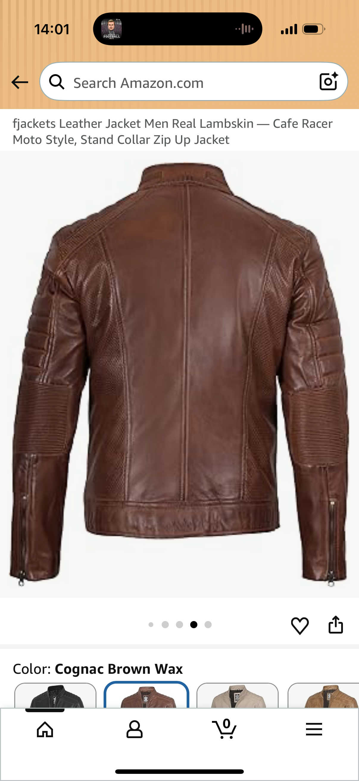 Leather Jacket Men Real Lambskin — Cafe Racer Moto Style, Stand Collar Zip Up Jacket XXXL
