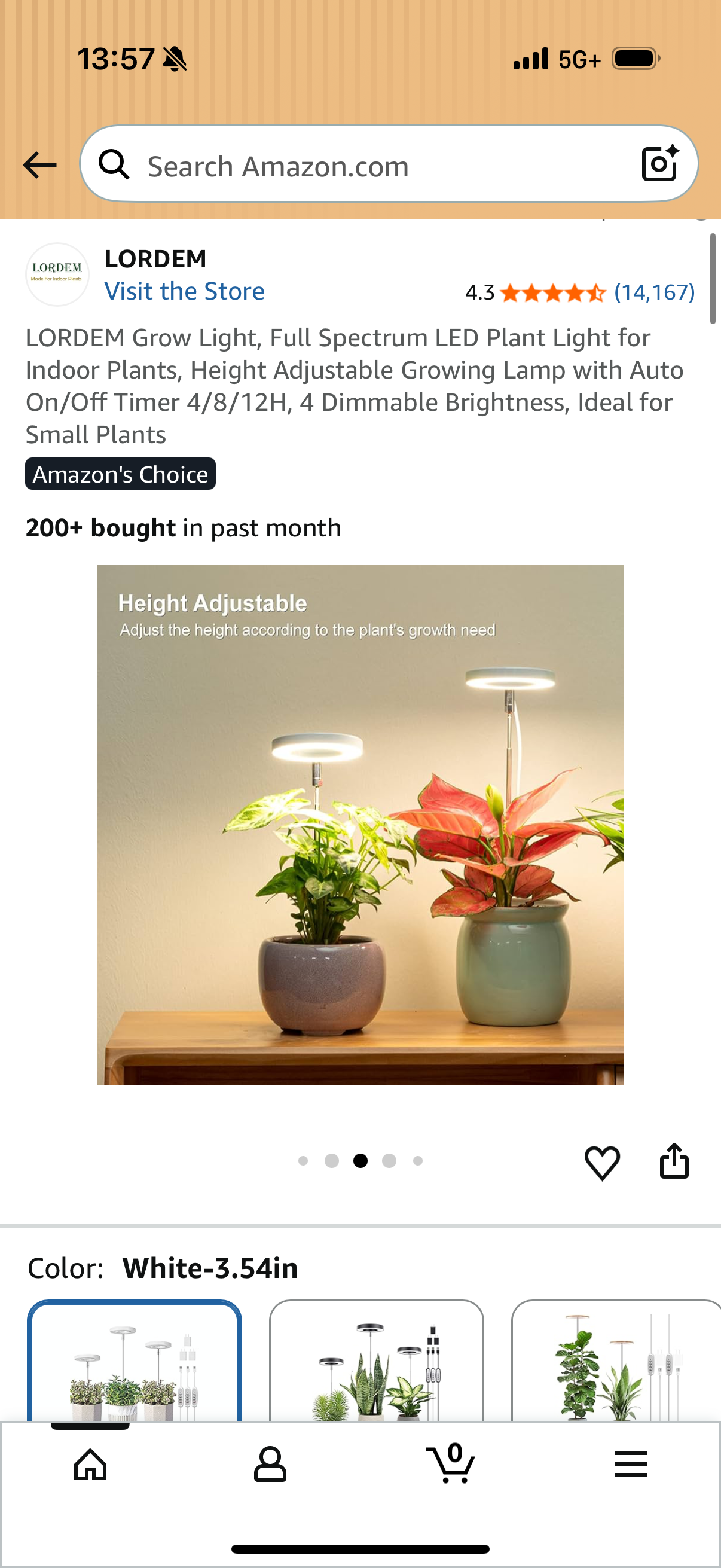 Grow Light, Full Spectrum LED Plant Light for Indoor Plants, Height Adjustable Growing Lamp with Auto On/Off Timer 4/8/12H, 4 Dimmable Brightness, Ideal for Small Plants