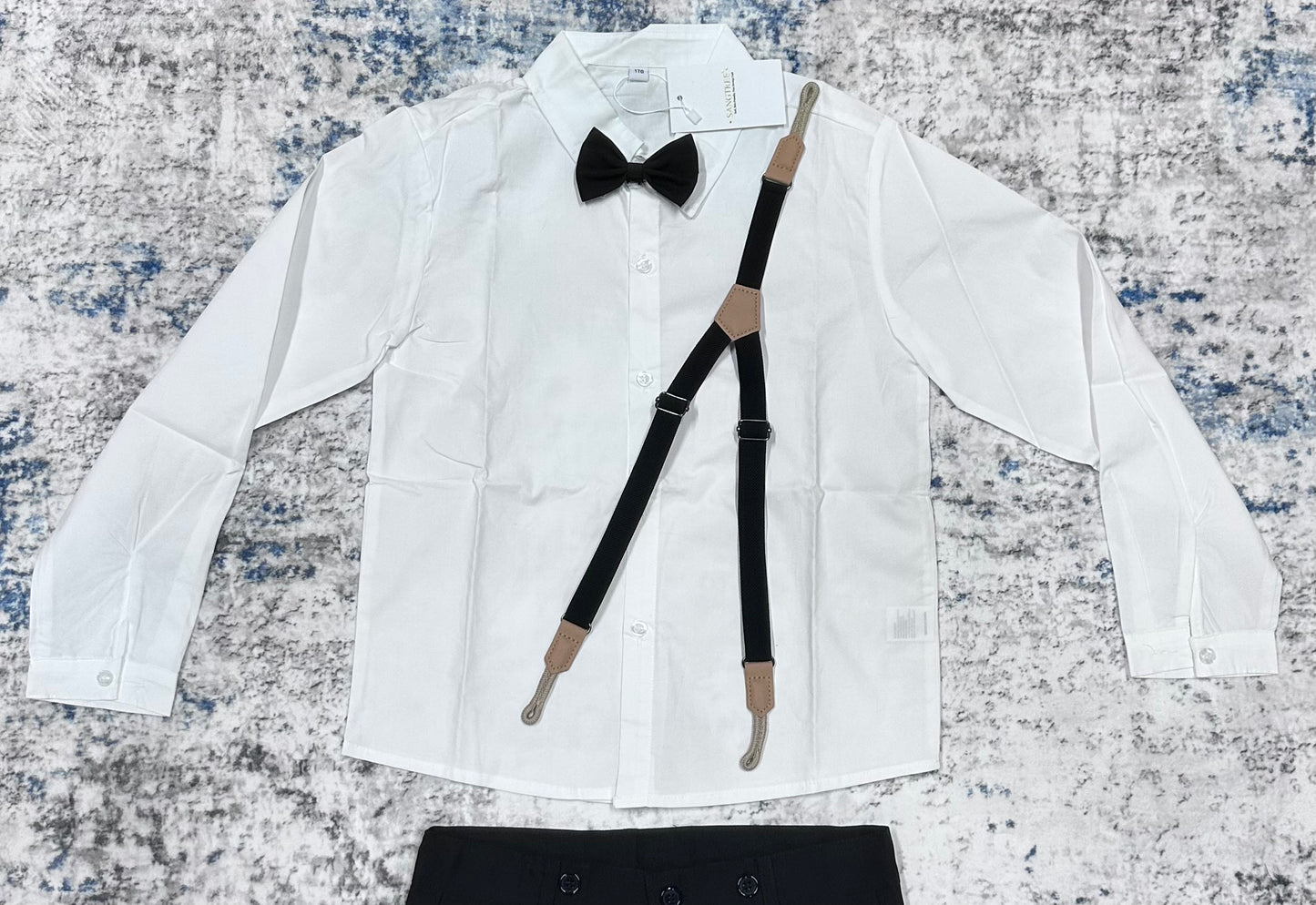 Boy's Gentleman Black And White Long Sleeve Suit Set (Size 8-9Y)