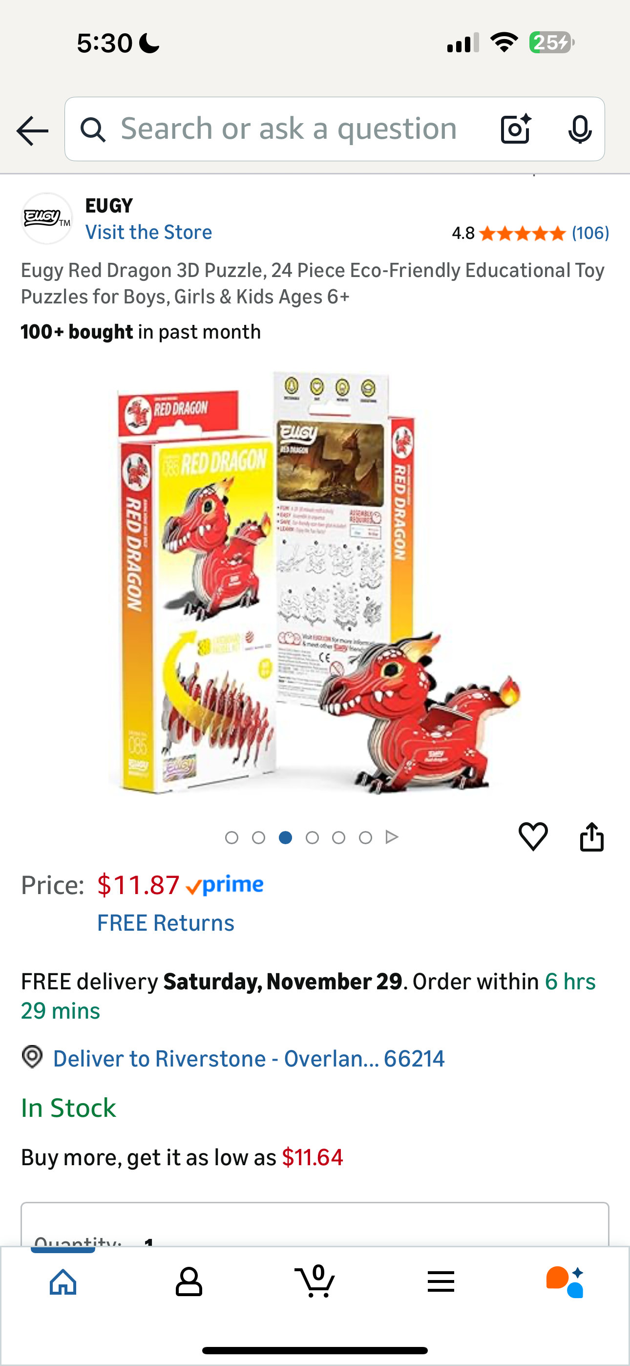 Eugy Red Dragon 3D Puzzle, 24 Piece Eco-Friendly Educational Toy Puzzles for Boys, Girls & Kids Ages 6+