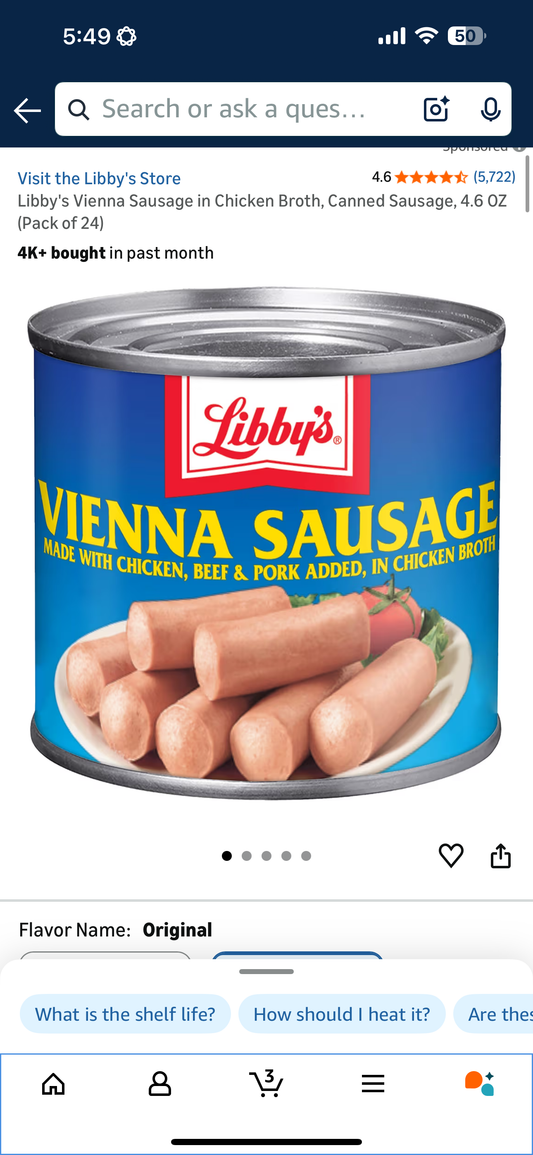 Libby's Vienna Sausage in Chicken Broth, Canned Sausage, 4.6 OZ (Pack of 24)