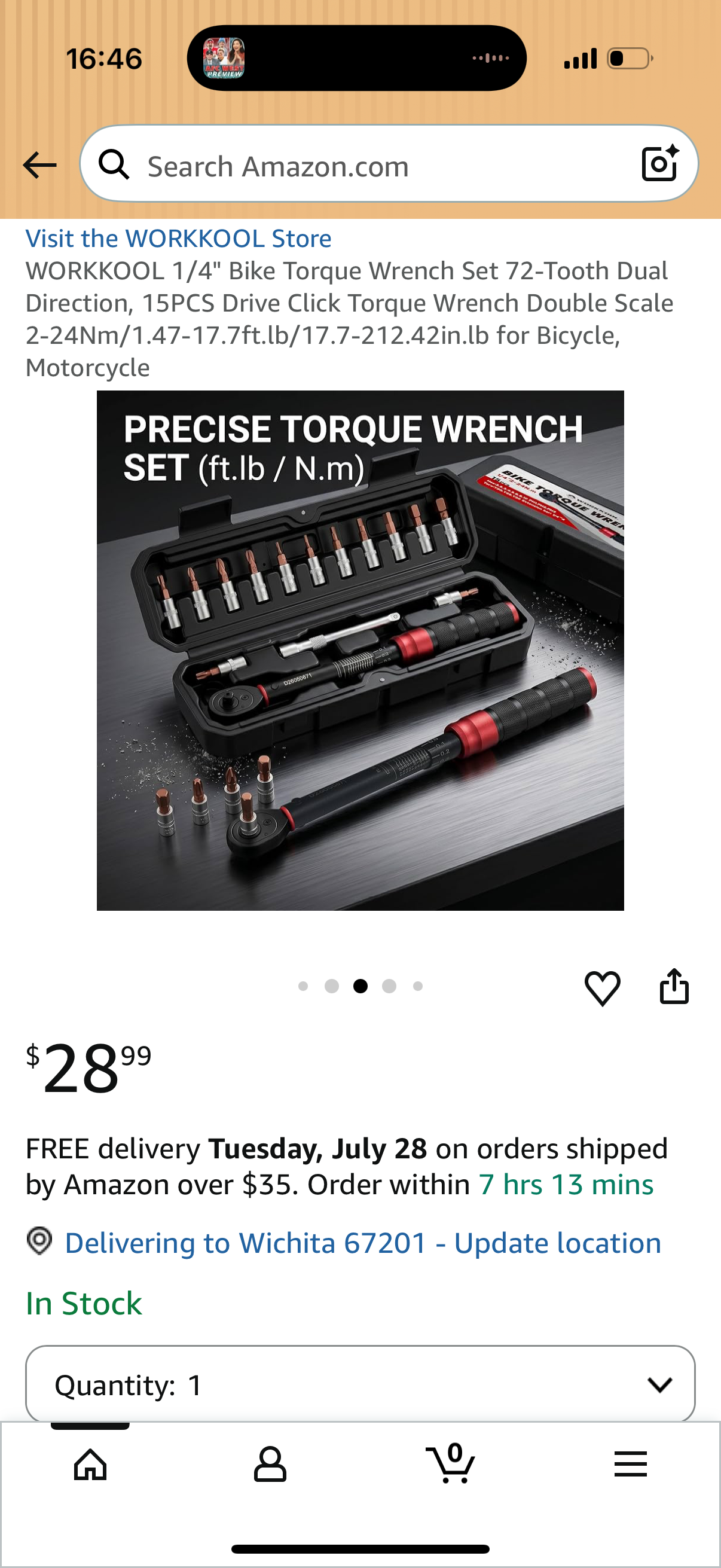 WORKKOOL 1/4" Bike Torque Wrench Set 72-Tooth Dual Direction, 15PCS Drive Click Torque Wrench Double Scale 2-24Nm/1.47-17.7ft.lb/17.7-212.42in.lb for Bicycle, Motorcycle