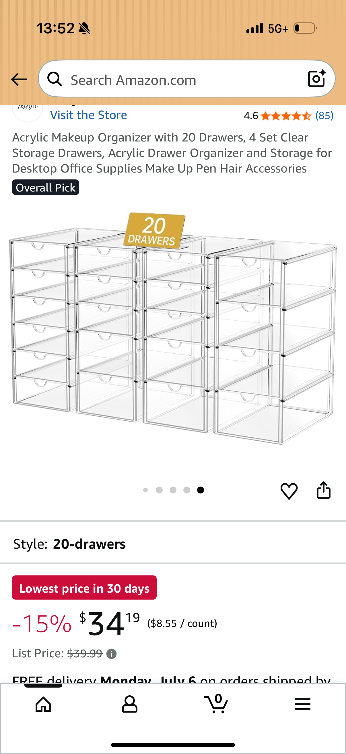 Acrylic Makeup Organizer with 20 Drawers, 4 Set Clear Storage Drawers, Acrylic Drawer Organizer and Storage for Desktop Office Supplies Make Up Pen Hair Accessories