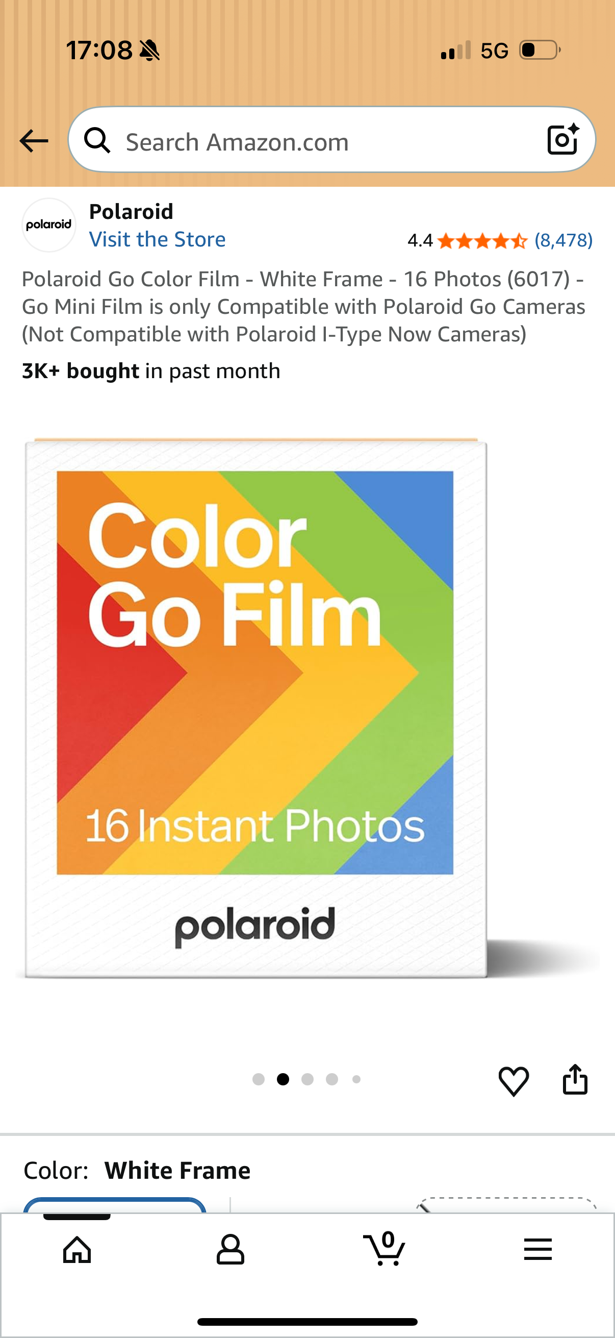 Polaroid Go Color Film - White Frame - 16 Photos (6017) - Go Mini Film is only Compatible with Polaroid Go Cameras