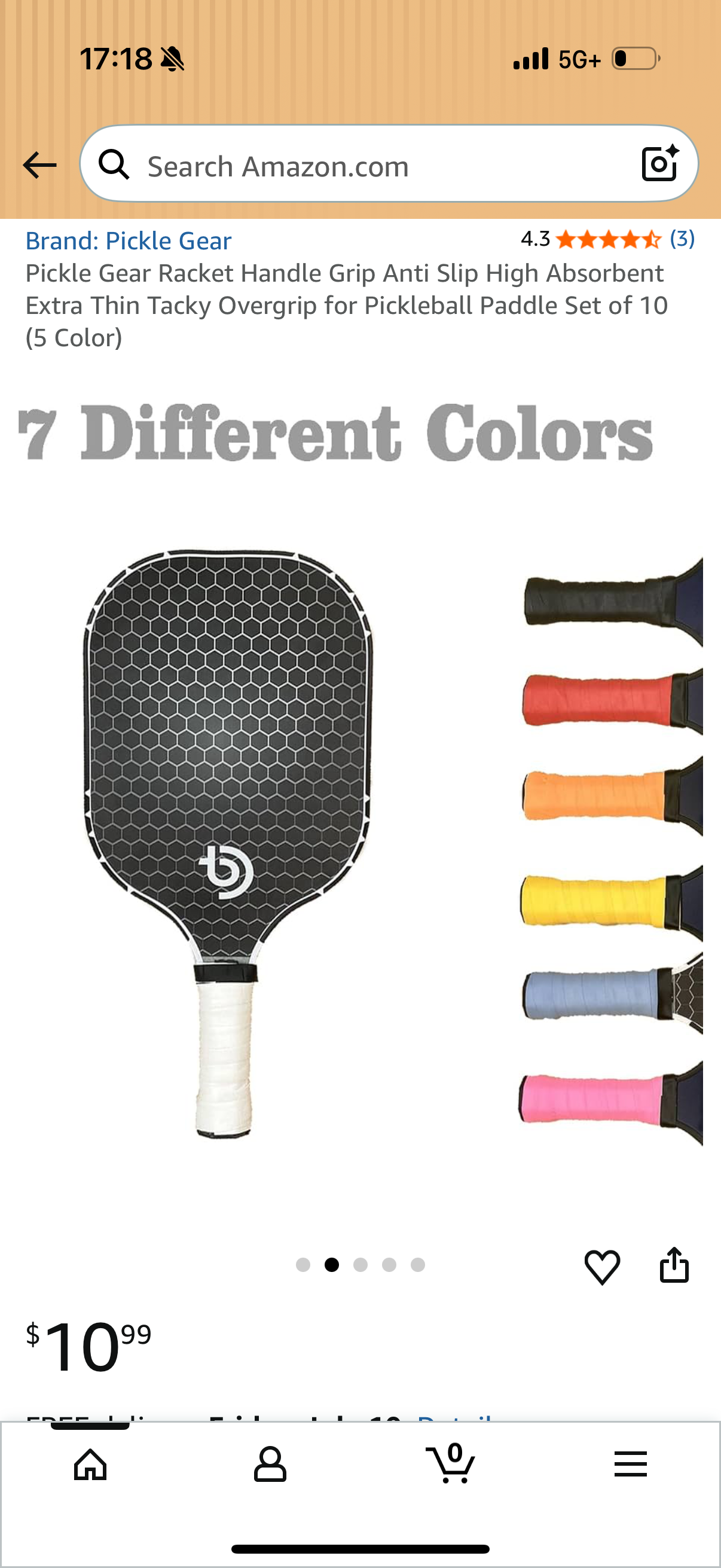 Pickle Gear Racket Handle Grip Anti Slip High Absorbent Extra Thin Tacky Overgrip for Pickleball Paddle Set of 10 (5 Color)