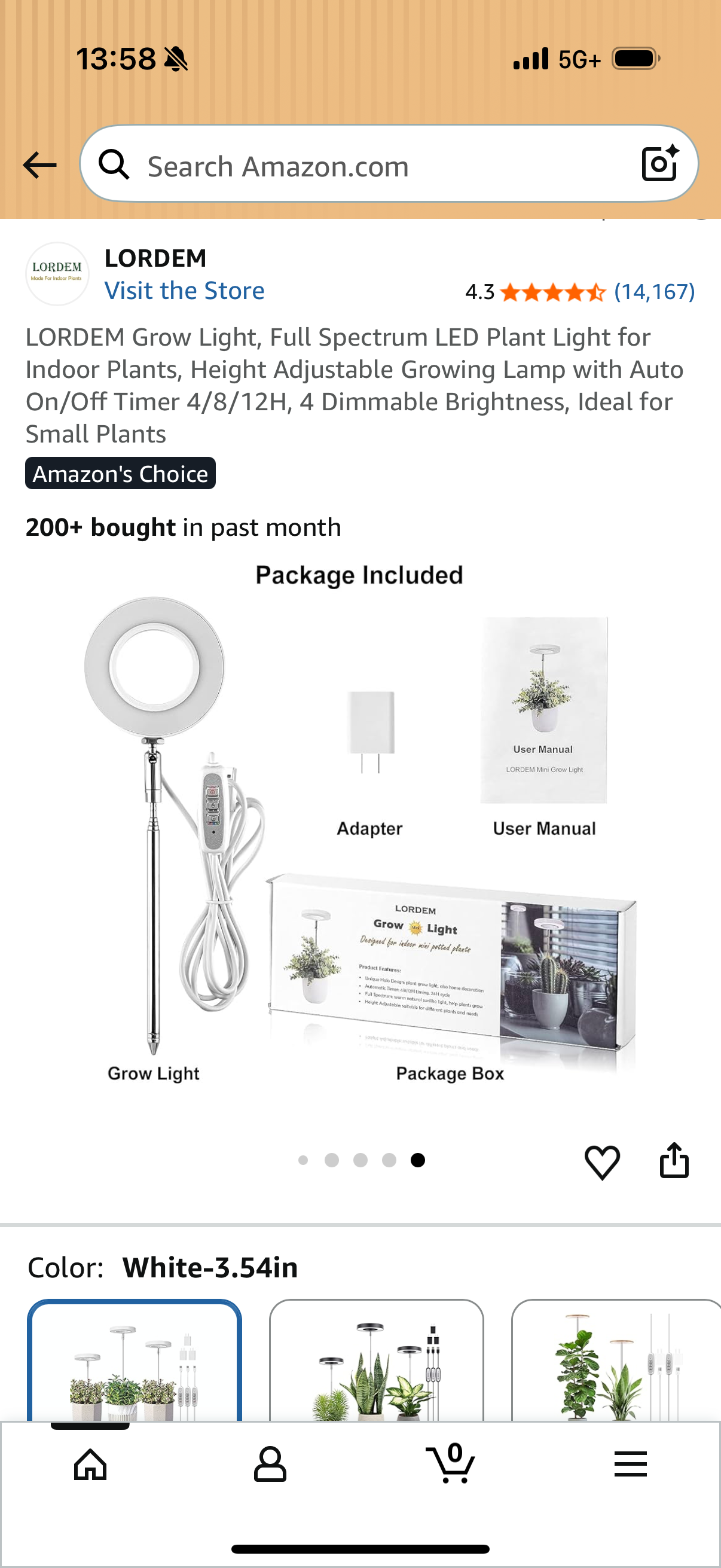 Grow Light, Full Spectrum LED Plant Light for Indoor Plants, Height Adjustable Growing Lamp with Auto On/Off Timer 4/8/12H, 4 Dimmable Brightness, Ideal for Small Plants