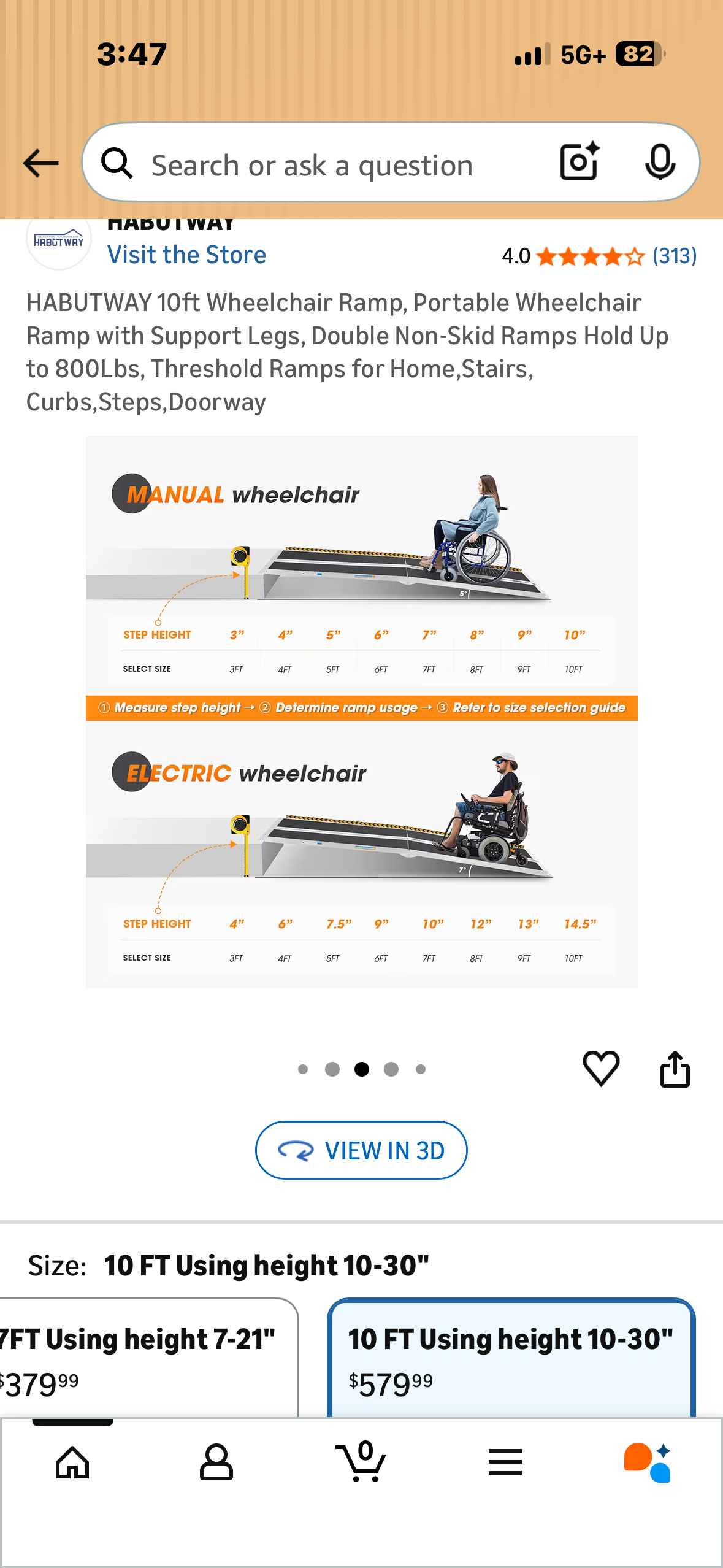 HABUTWAY 10ft Wheelchair Ramp, Portable Wheelchair Ramp with Support Legs, Double Non-Skid Ramps, Holds Up to 800Lbs, Threshold Ramps for Home,Stairs, Curbs, Steps, Doorway (R787)