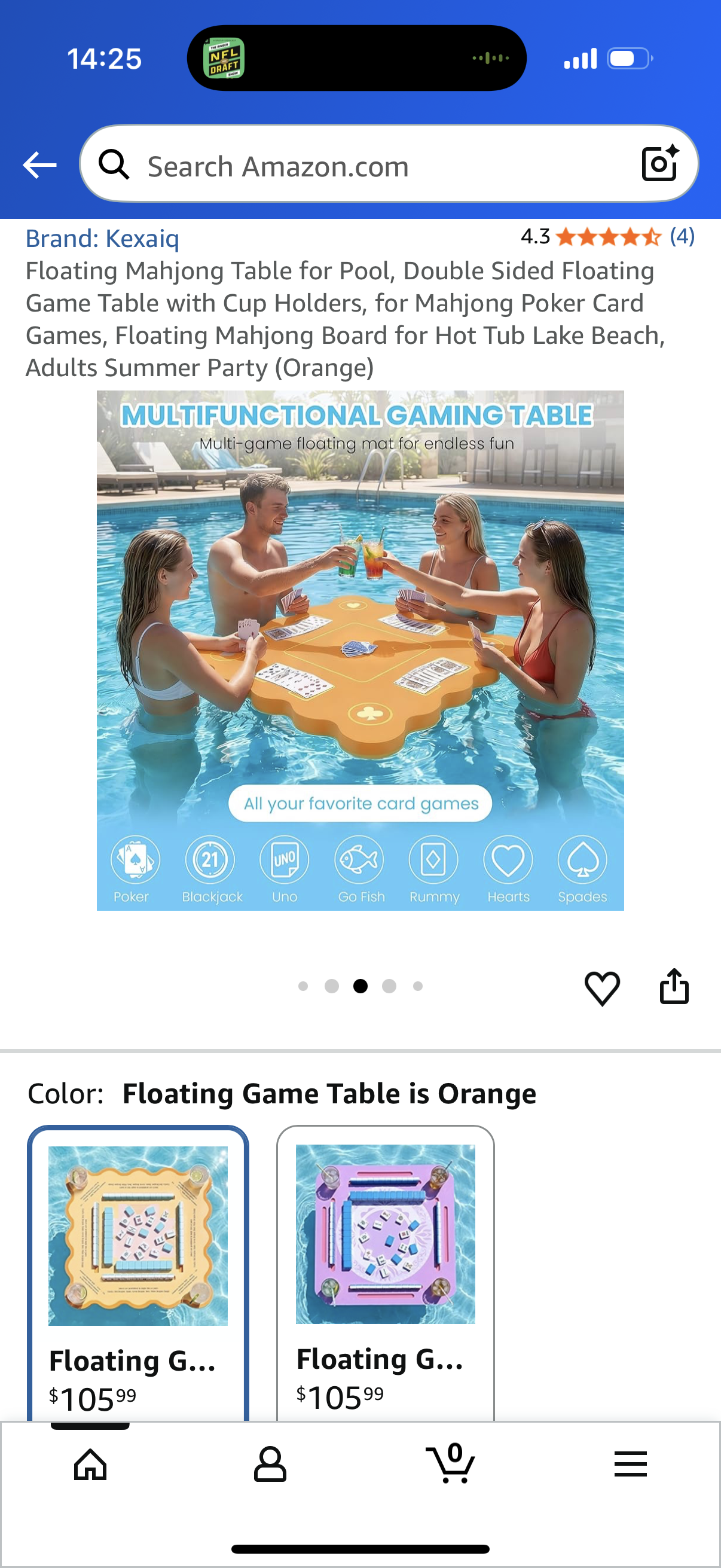 Floating Mahjong Table for Pool, Double Sided Floating Game Table with Cup Holders, for Mahjong Poker Card Games, Floating Mahjong Board for Hot Tub Lake Beach, Adults Summer Party (Orange)