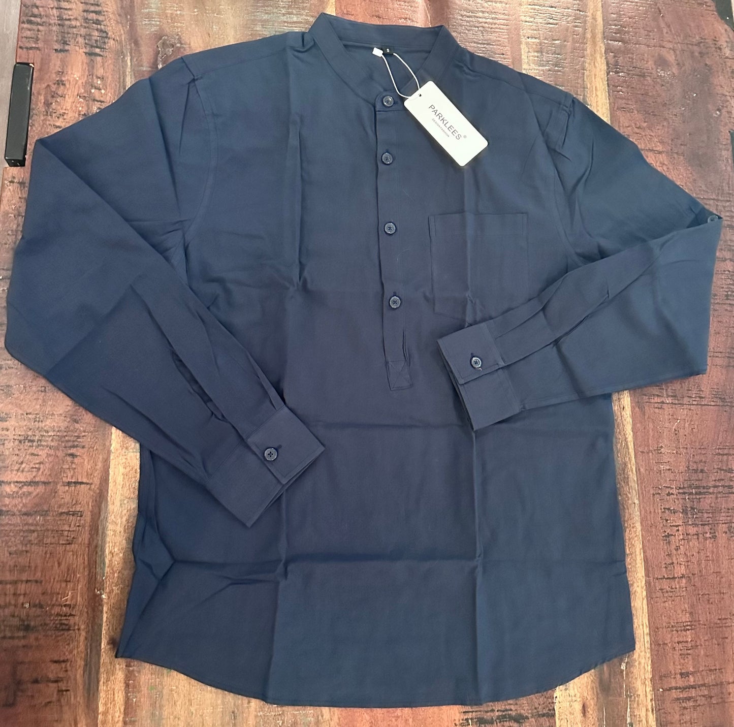 Men's Navy Cotton Slim Fit Shirt Lightweight Long Sleeve Top (Size S)