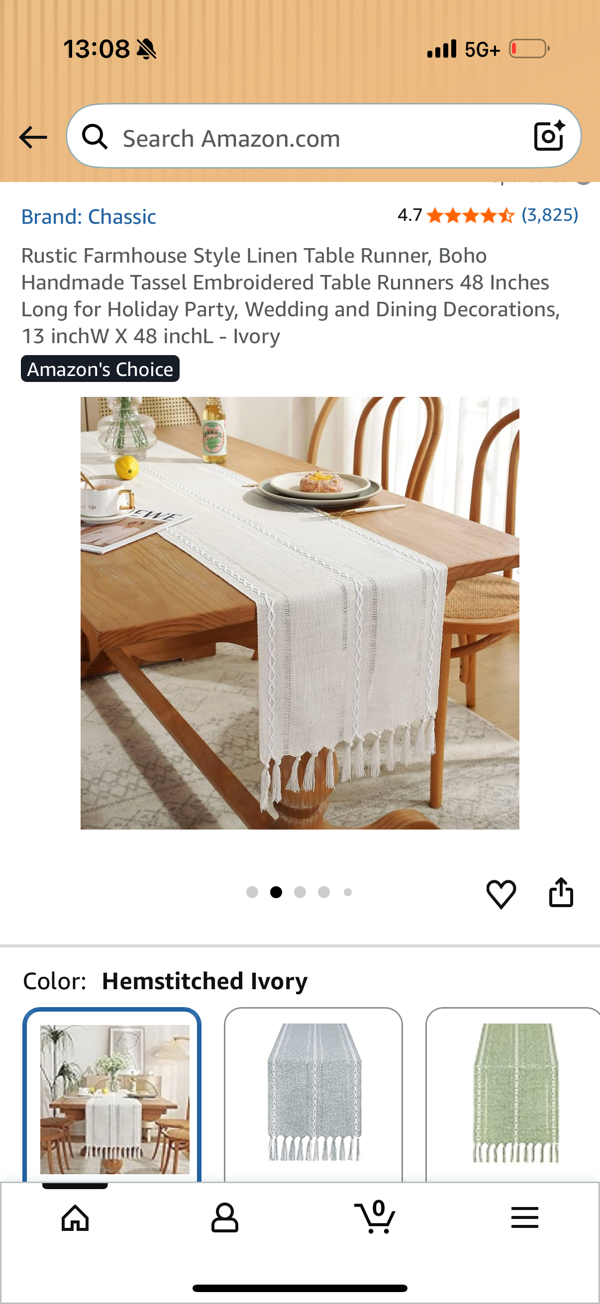 Rustic Farmhouse Style Linen Table Runner, Boho Handmade Tassel Embroidered Table Runners 48 Inches Long for Holiday Party, Wedding and Dining Decorations, 13 inchW X 48 inchL - Ivory