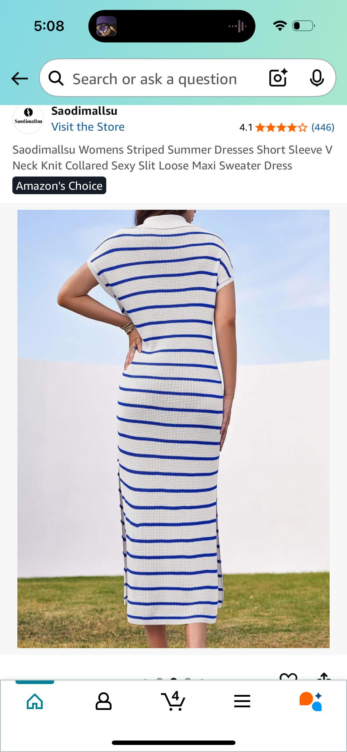 Women's Striped Summer Dress, Short Sleeve V Neck Knit Collared Maxi Sweater Dress (Size XL)