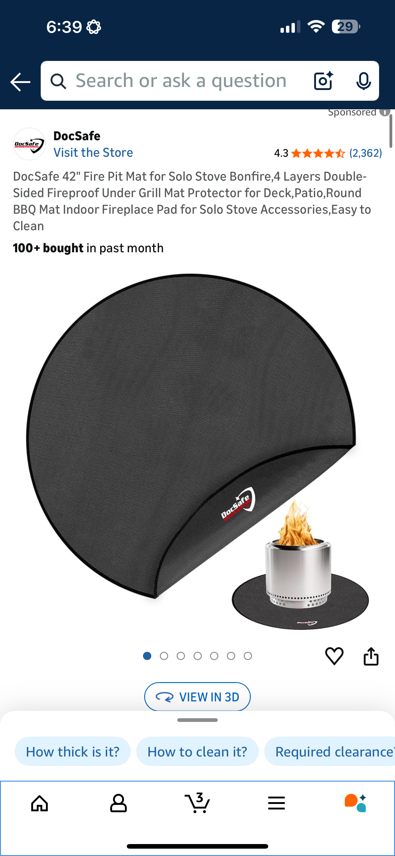 DocSafe 42" Fire Pit Mat for Solo Stove Bonfire,4 Layers Double-Sided Fireproof Under Grill Mat Protector for Deck,Patio,Round BBQ Mat Indoor Fireplace Pad for Solo Stove Accessories,Easy to Clean