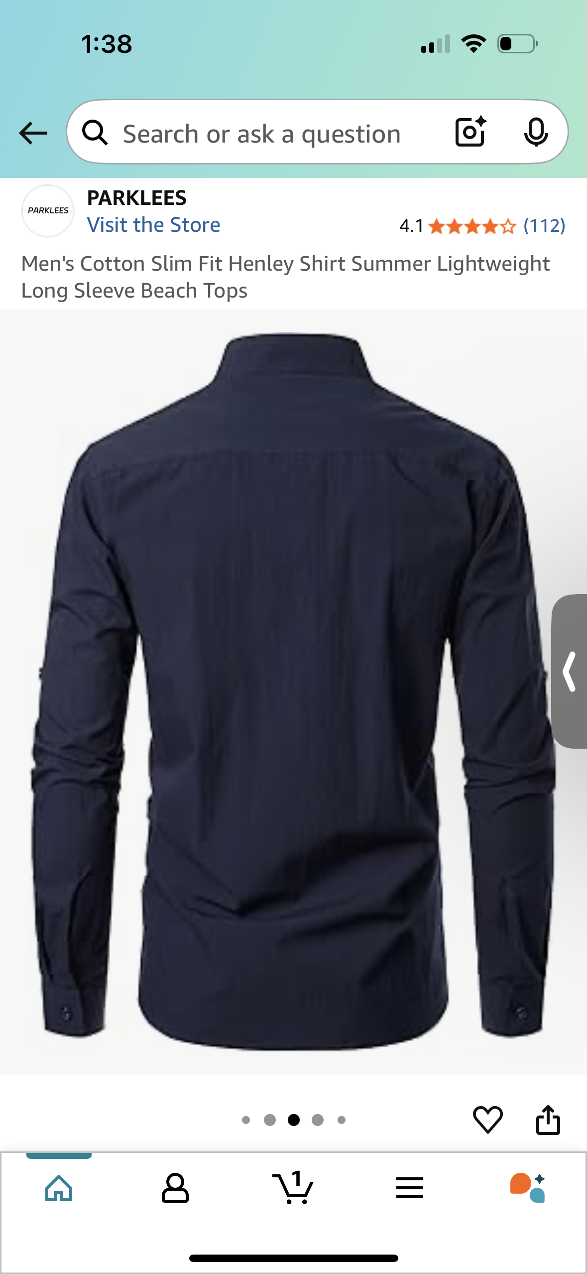 Men's Navy Cotton Slim Fit Shirt Lightweight Long Sleeve Top (Size S)