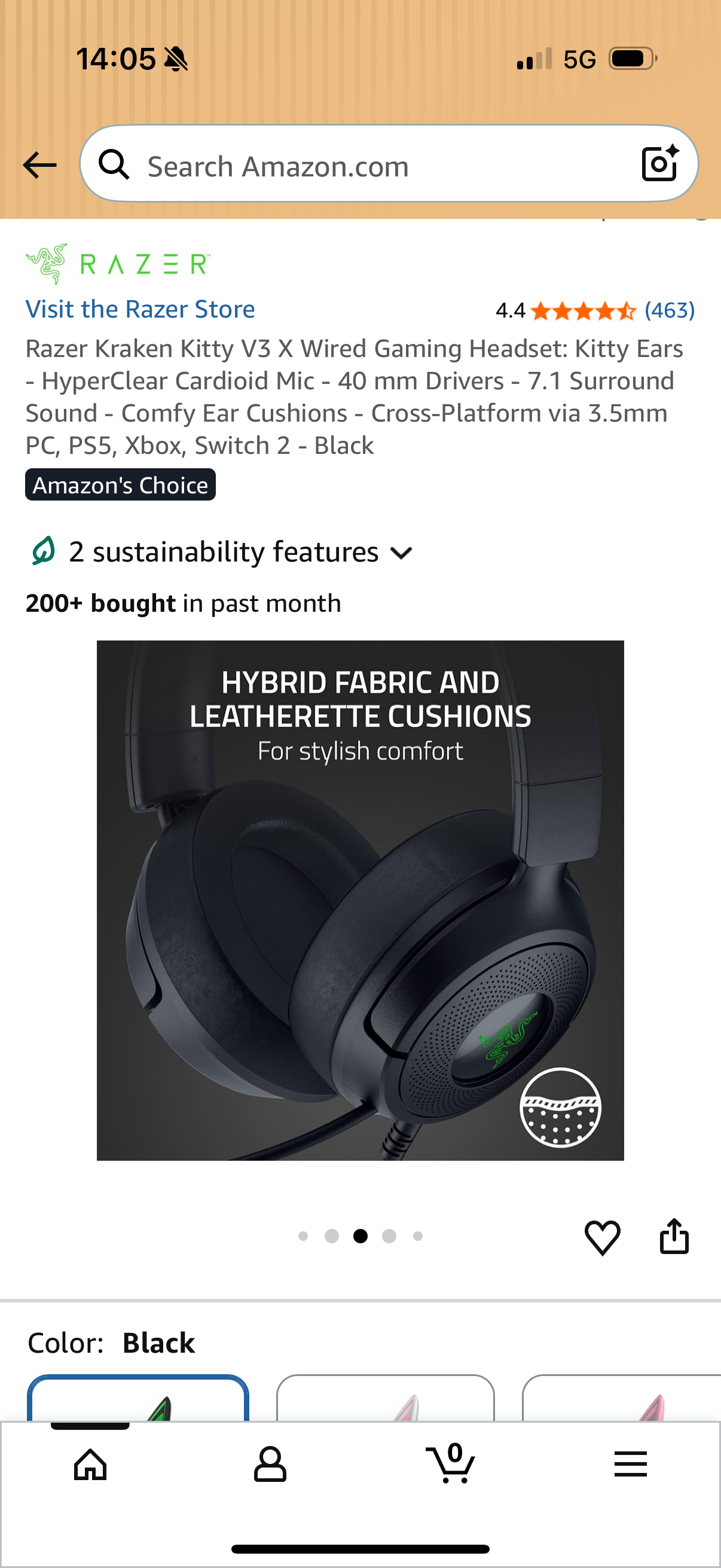 Razer Kraken Kitty V3 X Wired Gaming Headset: Kitty Ears - HyperClear Cardioid Mic - 40 mm Drivers - 7.1 Surround Sound - Comfy Ear Cushions - Cross-Platform via 3.5mm PC, PS5, Xbox, Switch 2 - Black