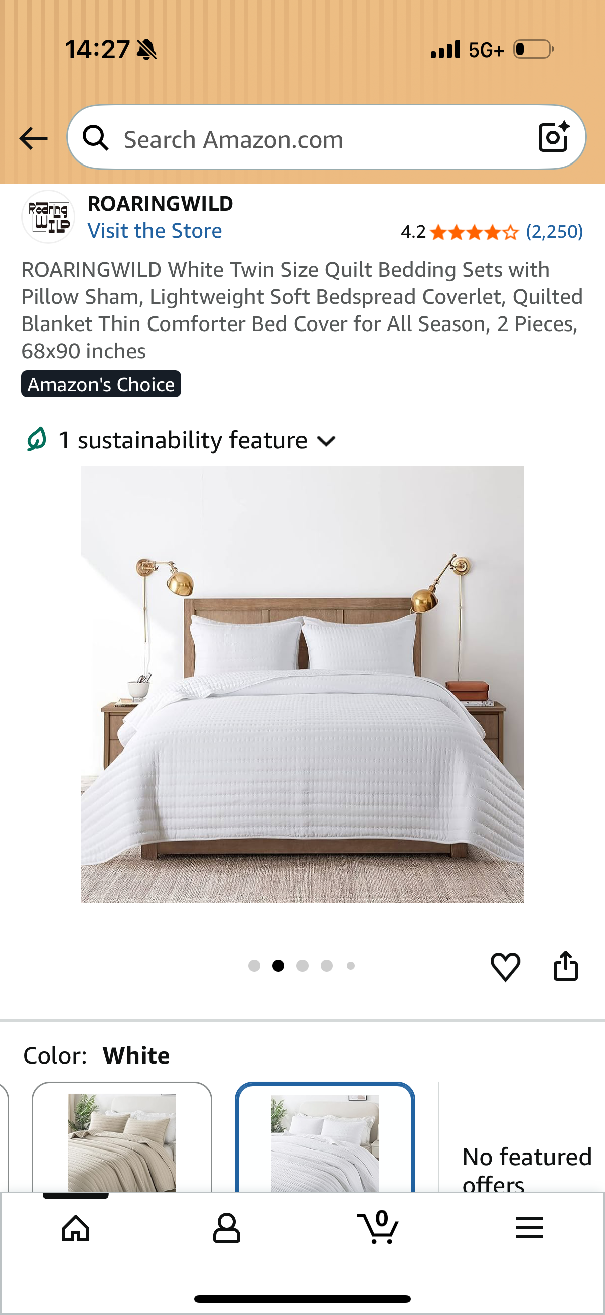 ROARINGWILD White Twin Size Quilt Bedding Sets with Pillow Sham, Lightweight Soft Bedspread Coverlet, Quilted Blanket Thin Comforter Bed Cover for All Season, 2 Pieces, 68x90 inches