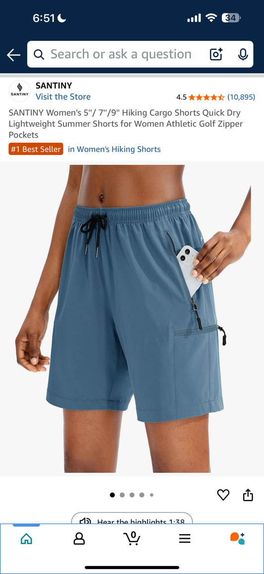 SANTINY Women's 5''/ 7''/9'' Hiking Cargo Shorts Quick Dry Lightweight Summer Shorts for Women Athletic Golf Zipper Pockets (Size Medium)