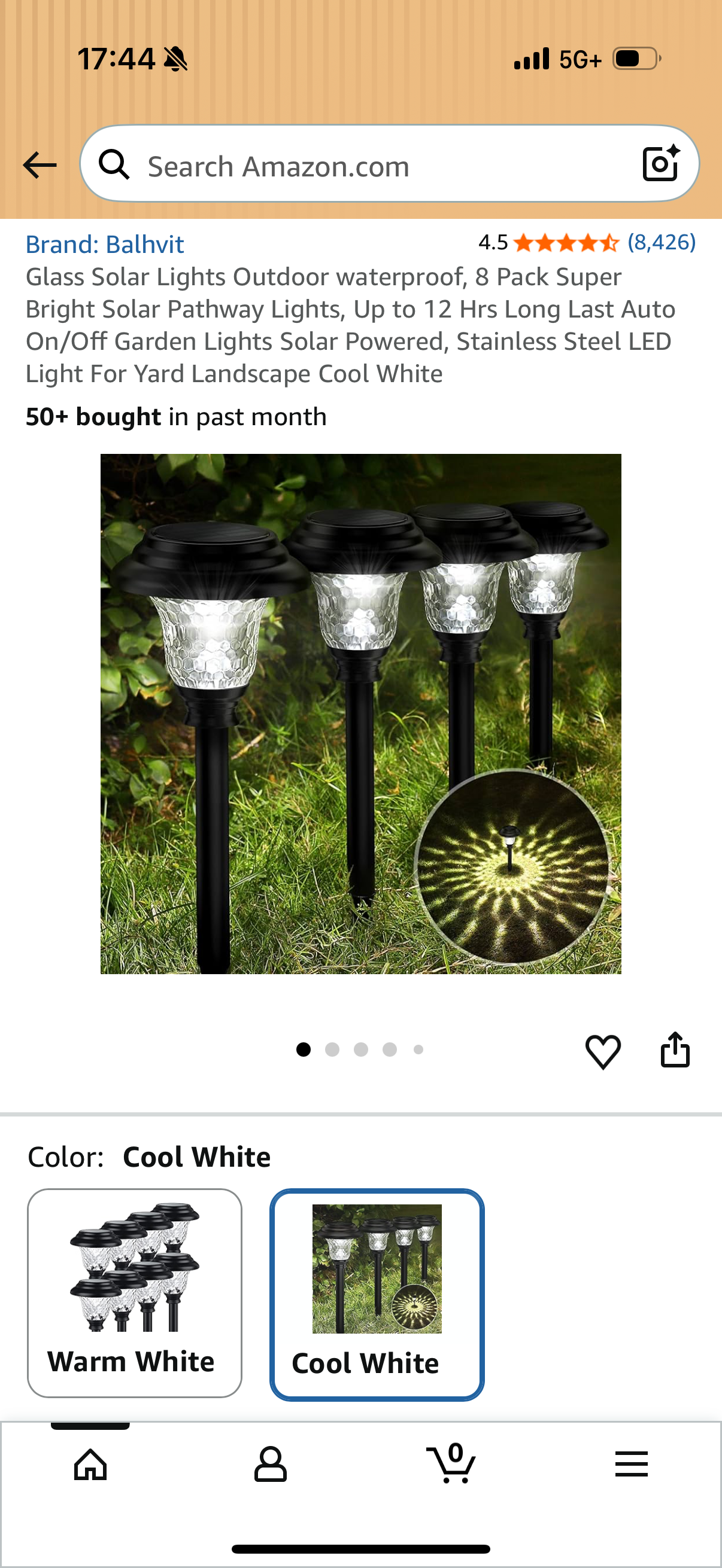 Glass Solar Lights Outdoor waterproof, 8 Pack Super Bright Solar Pathway Lights, Up to 12 Hrs Long Last Auto On/Off Garden Lights Solar Powered, Stainless Steel LED Light For Yard Landscape Cool White