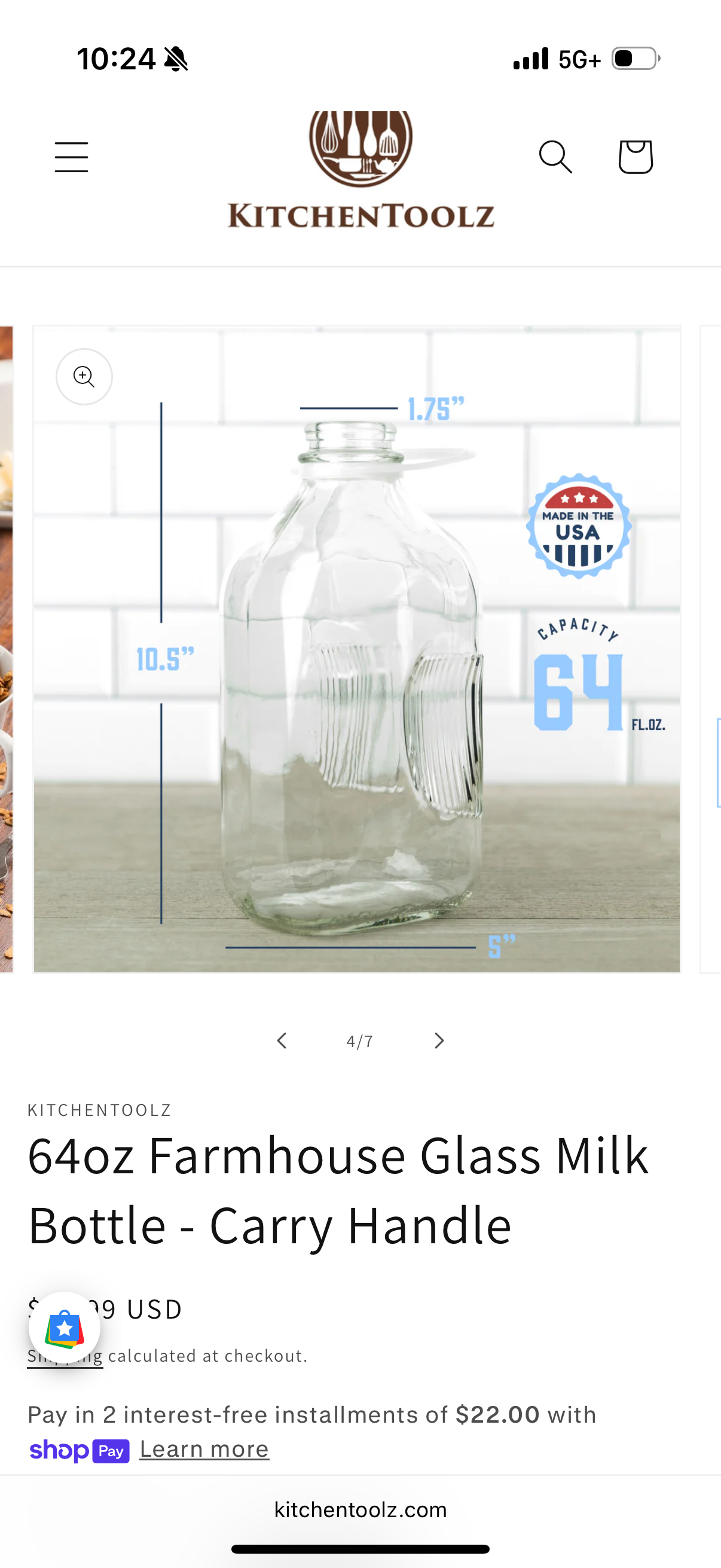 64oz Farmhouse Glass Milk Bottle - Carry Handle 2 Pack