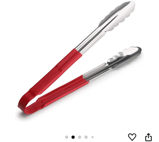 New Star Foodservice 35773 12-Inch Utility Spring Tongs, Stainless Steel, Vinyl Coated, Set of 12, Red