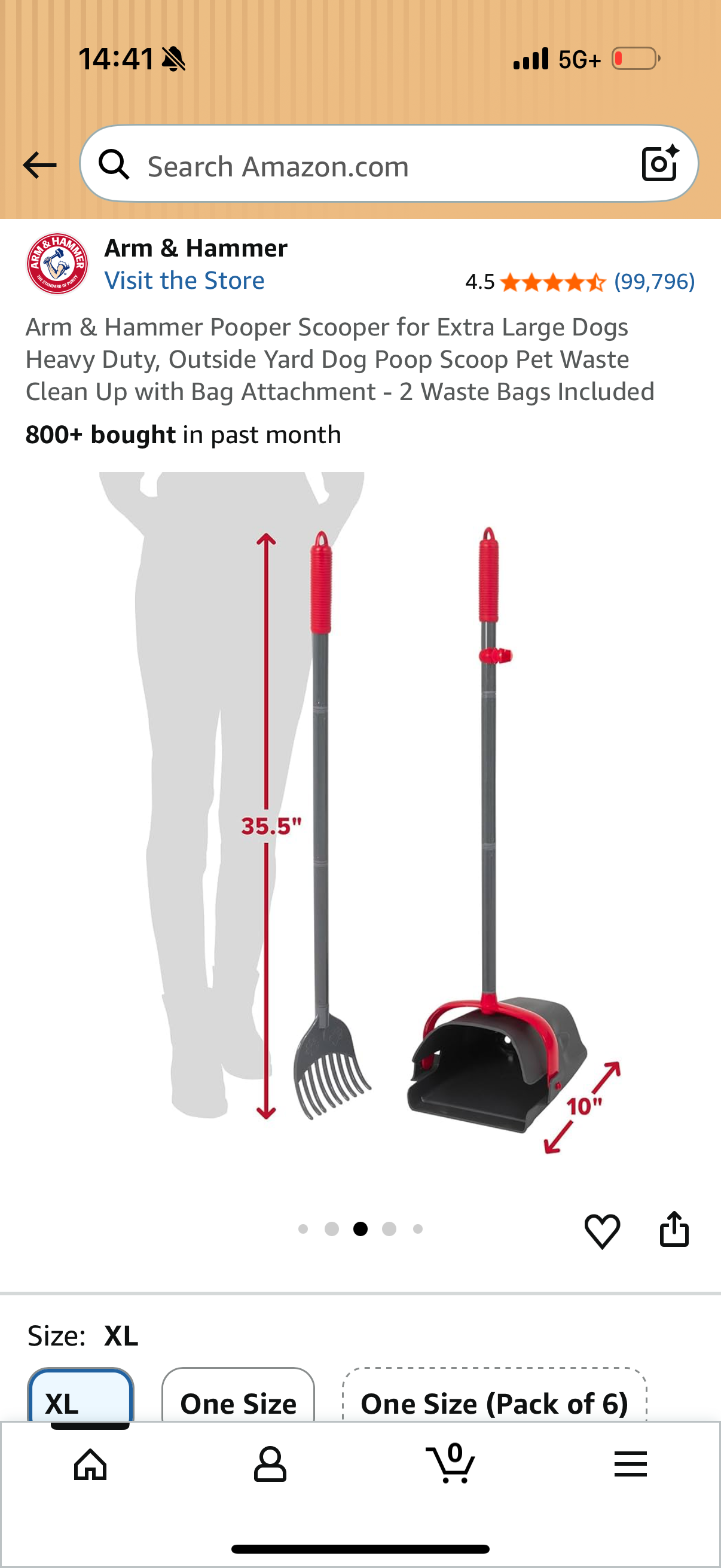 Arm & Hammer Pooper Scooper for Extra Large Dogs Heavy Duty, Outside Yard Dog Poop Scoop Pet Waste Clean Up with Bag Attachment - 2 Waste Bags Included