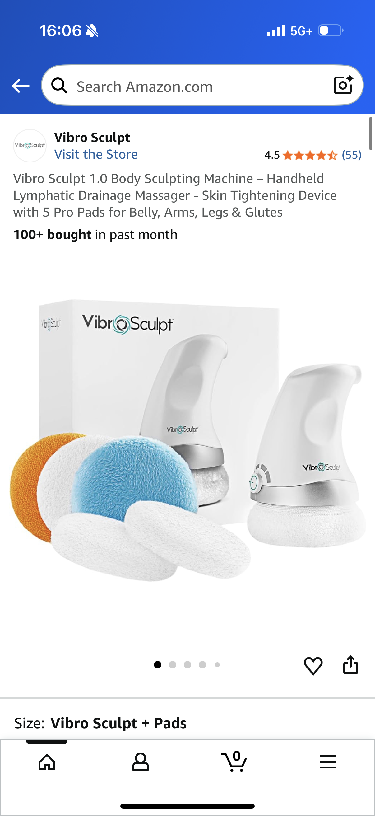 Vibro Sculpt 1.0 Body Sculpting Machine - Handheld Lymphatic Drainage Massager - Skin Tightening Device with 5 Pro Pads for Belly, Arms, Legs & Glutes
