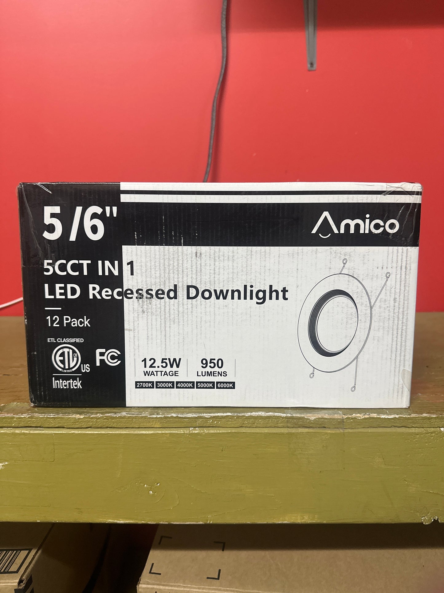 Amico 12 Pack 5/6 inch LED Recessed Lighting, Retrofit Can Lights, Black Dimmable, 12.5W=100W, 950LM, 2700K/3000K/4000K/5000K/6000K Selectable, Baffle Trim, Easy Install, IC & Damp Rated, ETL & FCC