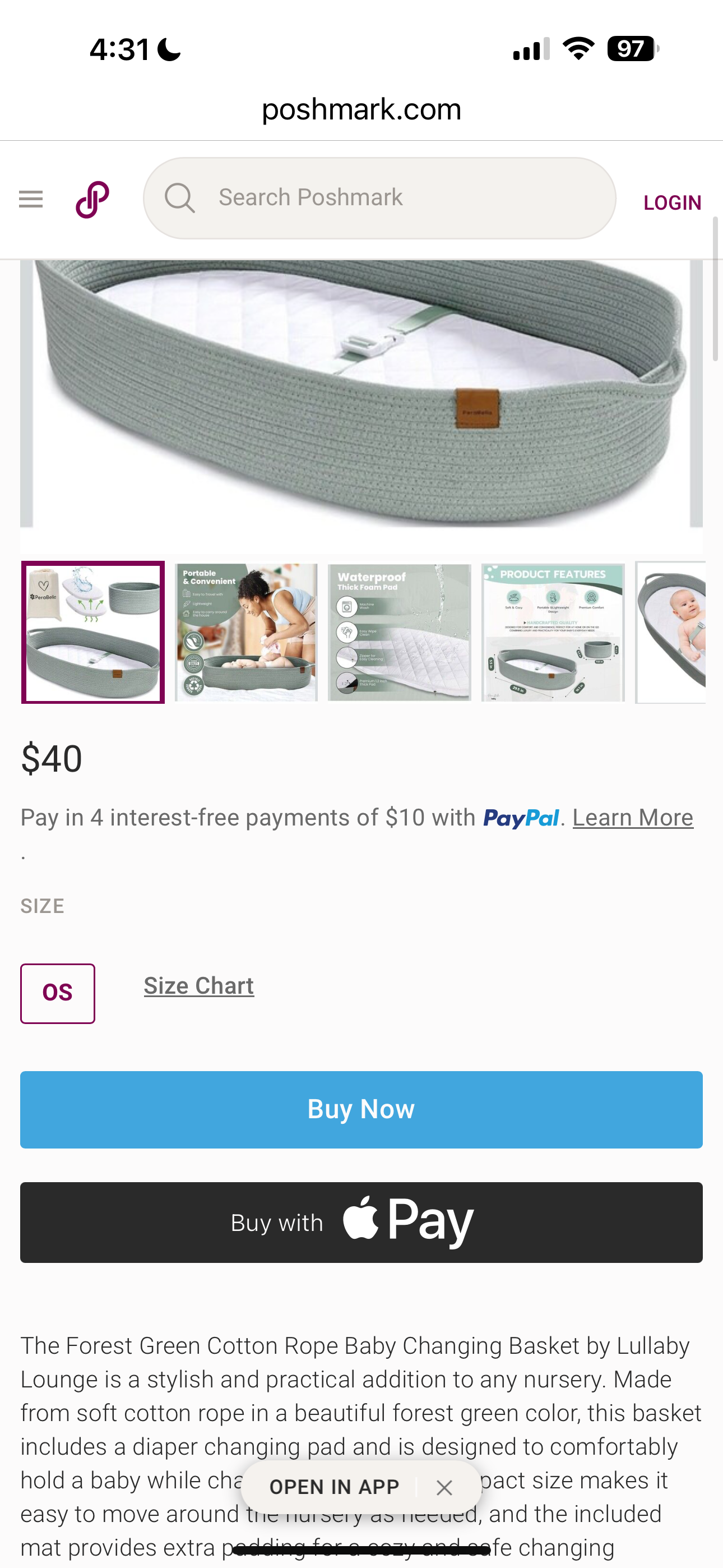 Lullaby Lounge Baby Changing Basket, Forest Green