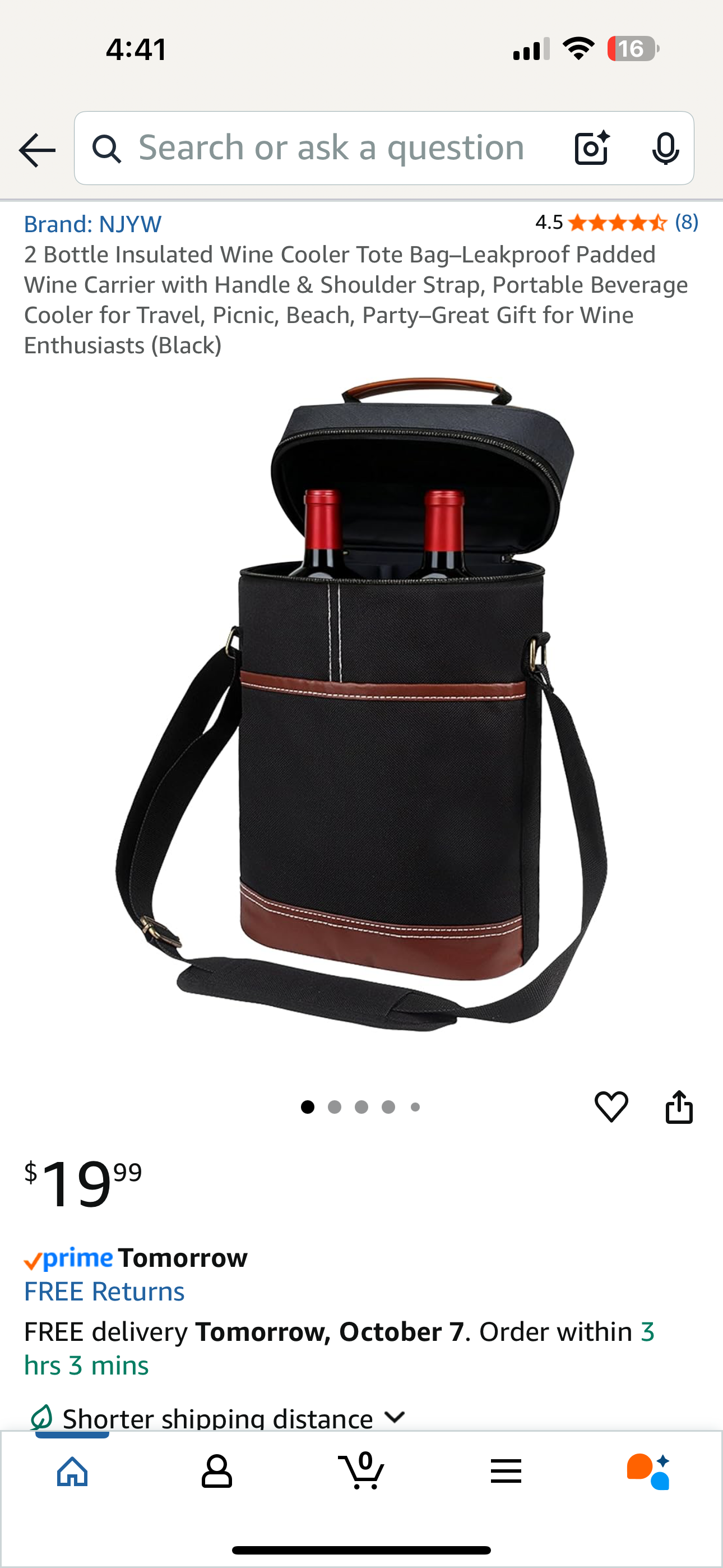 2 Bottle Insulated Wine Cooler Tote Bag–Leakproof Padded Wine Carrier with Handle & Shoulder Strap, Portable Beverage Cooler for Travel, Picnic, Beach, Party–Great Gift for Wine Enthusiasts (Black)