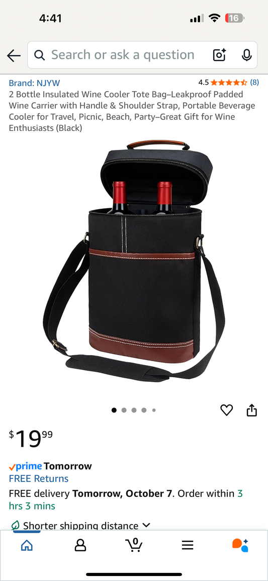 2 Bottle Insulated Wine Cooler Tote Bag–Leakproof Padded Wine Carrier with Handle & Shoulder Strap, Portable Beverage Cooler for Travel, Picnic, Beach, Party–Great Gift for Wine Enthusiasts (Black)