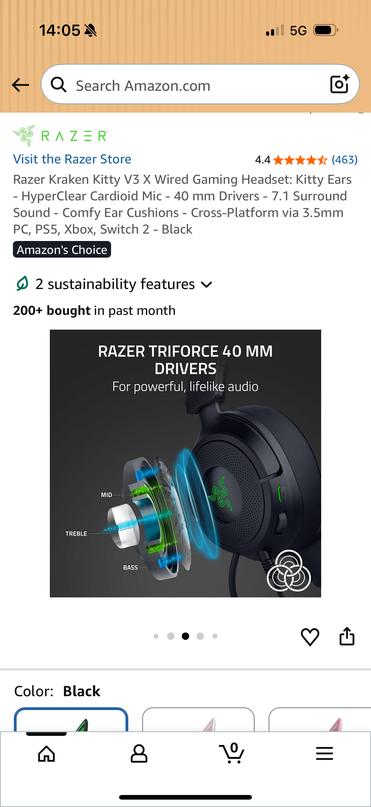 Razer Kraken Kitty V3 X Wired Gaming Headset: Kitty Ears - HyperClear Cardioid Mic - 40 mm Drivers - 7.1 Surround Sound - Comfy Ear Cushions - Cross-Platform via 3.5mm PC, PS5, Xbox, Switch 2 - Black
