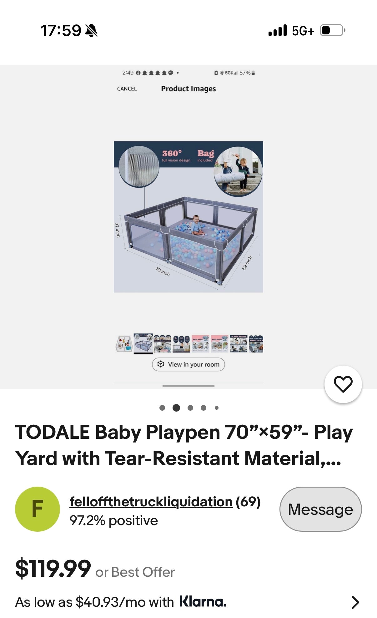 TODALE Baby Playpen 70"x59"- Play Yard with Tear-Resistant Material (GREY)