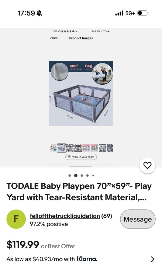 TODALE Baby Playpen 70"x59"- Play Yard with Tear-Resistant Material (GREY)