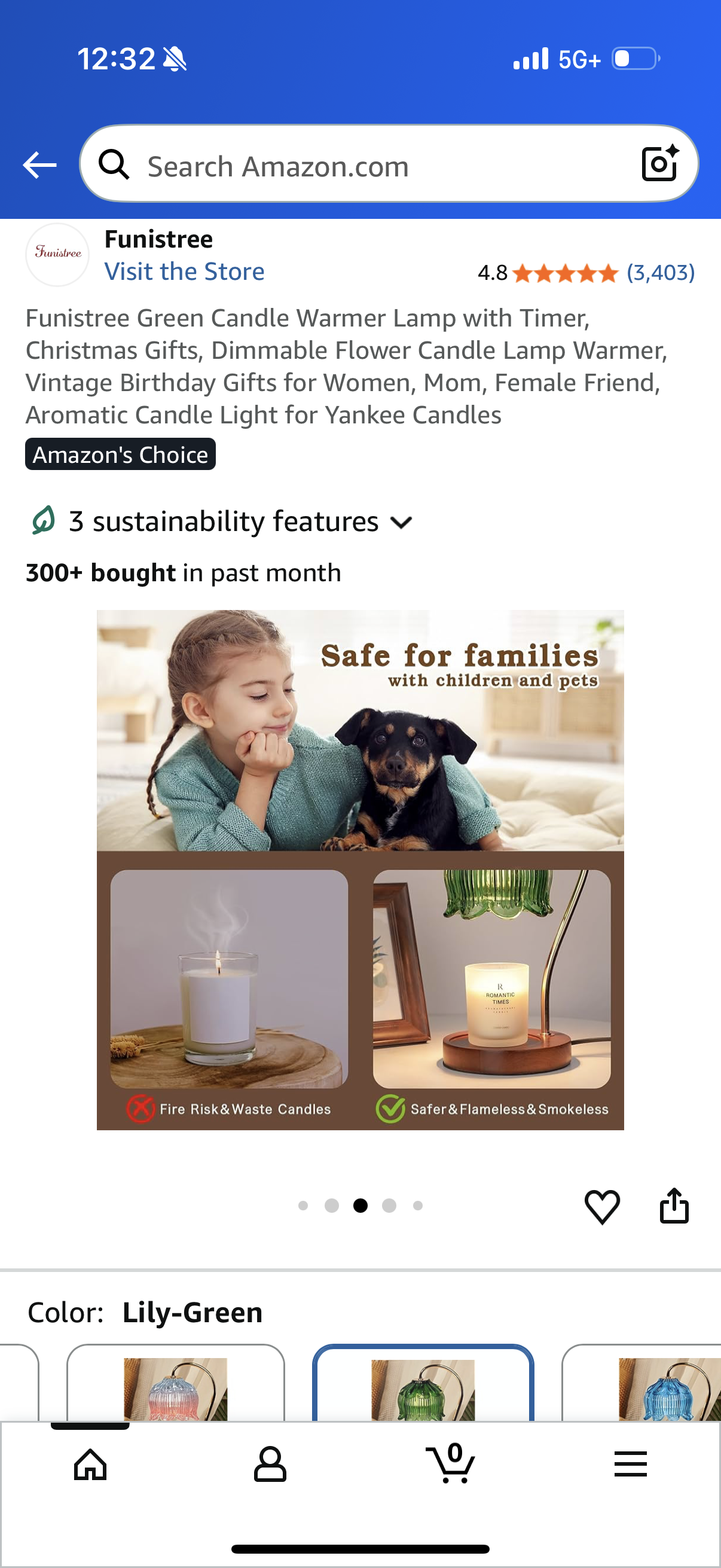 Funistree Green Candle Warmer Lamp with Timer, Christmas Gifts, Dimmable Flower Candle Lamp Warmer, Vintage Birthday Gifts for Women, Mom, Female Friend, Aromatic Candle Light for Yankee Candles