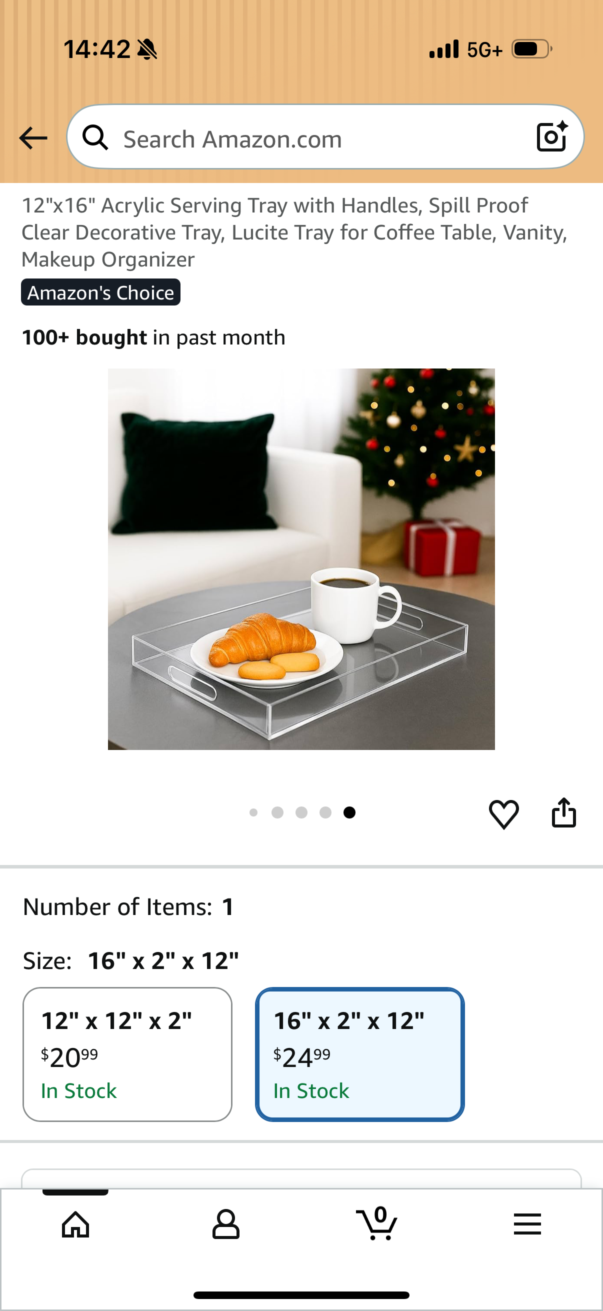 12"x16" Acrylic Serving Tray with Handles, Spill Proof Clear Decorative Tray, Lucite Tray for Coffee Table, Vanity, Makeup Organizer