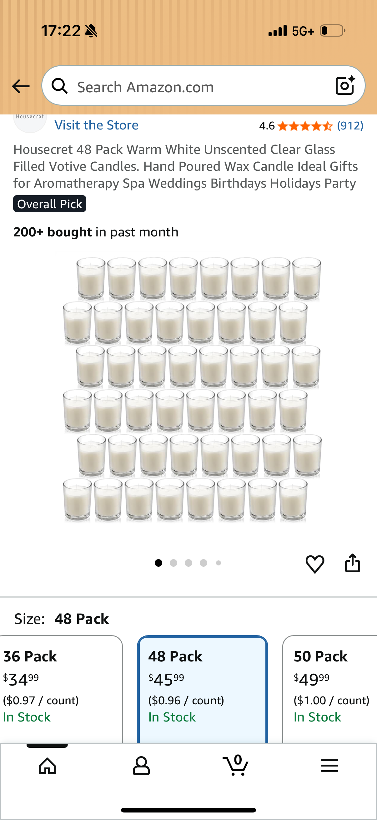 Housecret 42 Pack Warm White Unscented Clear Glass Filled Votive Candles. Hand Poured Wax Candle Ideal Gifts for Aromatherapy Spa Weddings Birthdays Holidays Party