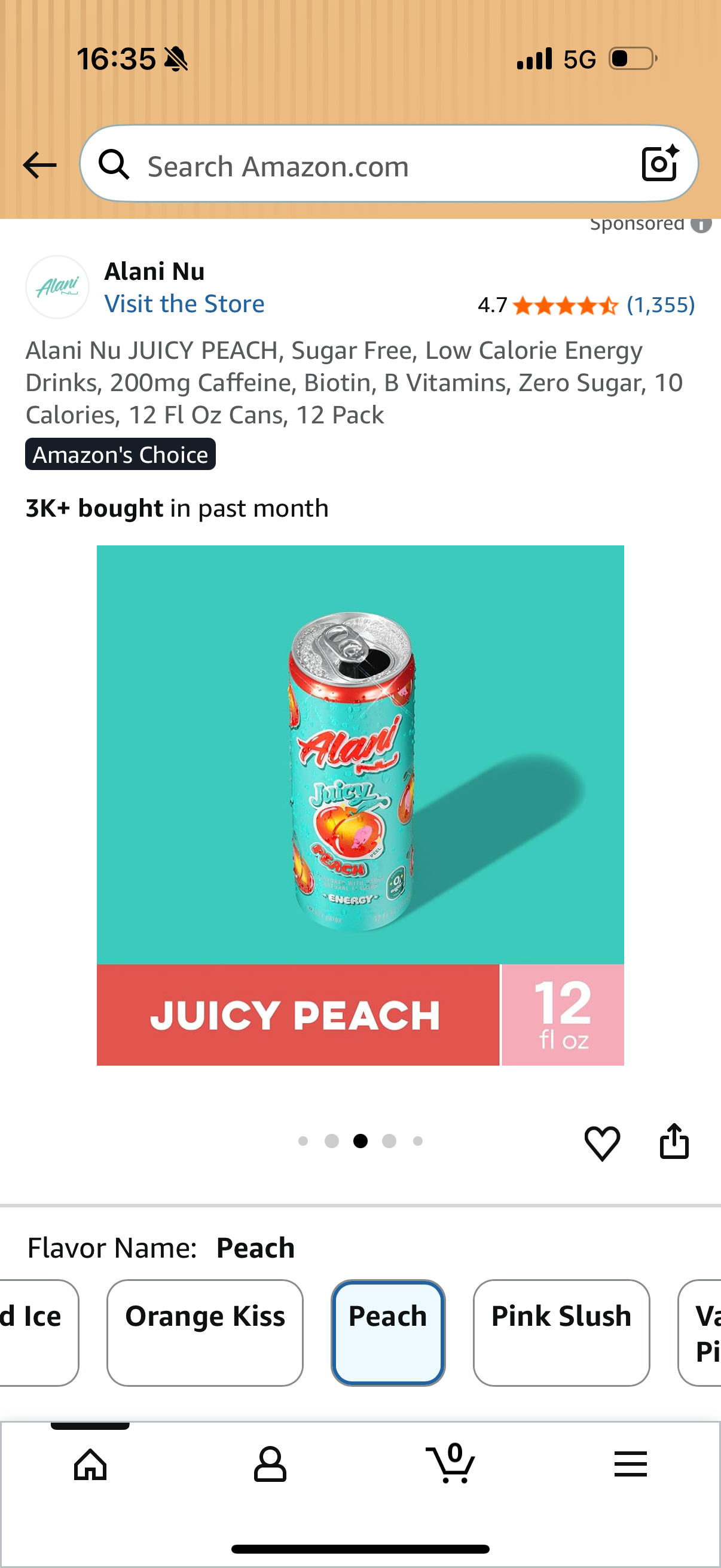 Alani Nu JUICY PEACH, Sugar Free, Low Calorie Energy Drinks, 200mg Caffeine, Biotin, B Vitamins, Zero Sugar, 10 Calories, 12 Fl Oz Cans, 12 Pack, Best By: 12/2027