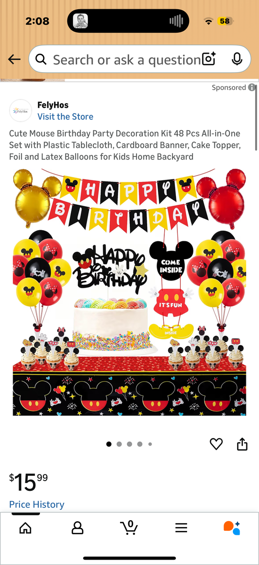 Cute Mouse Birthday Party Decoration Kit 48 Pcs All-in-One Set with Plastic Tablecloth, Cardboard Banner, Cake Topper, Foil and Latex Balloons for Kids Home Backyard