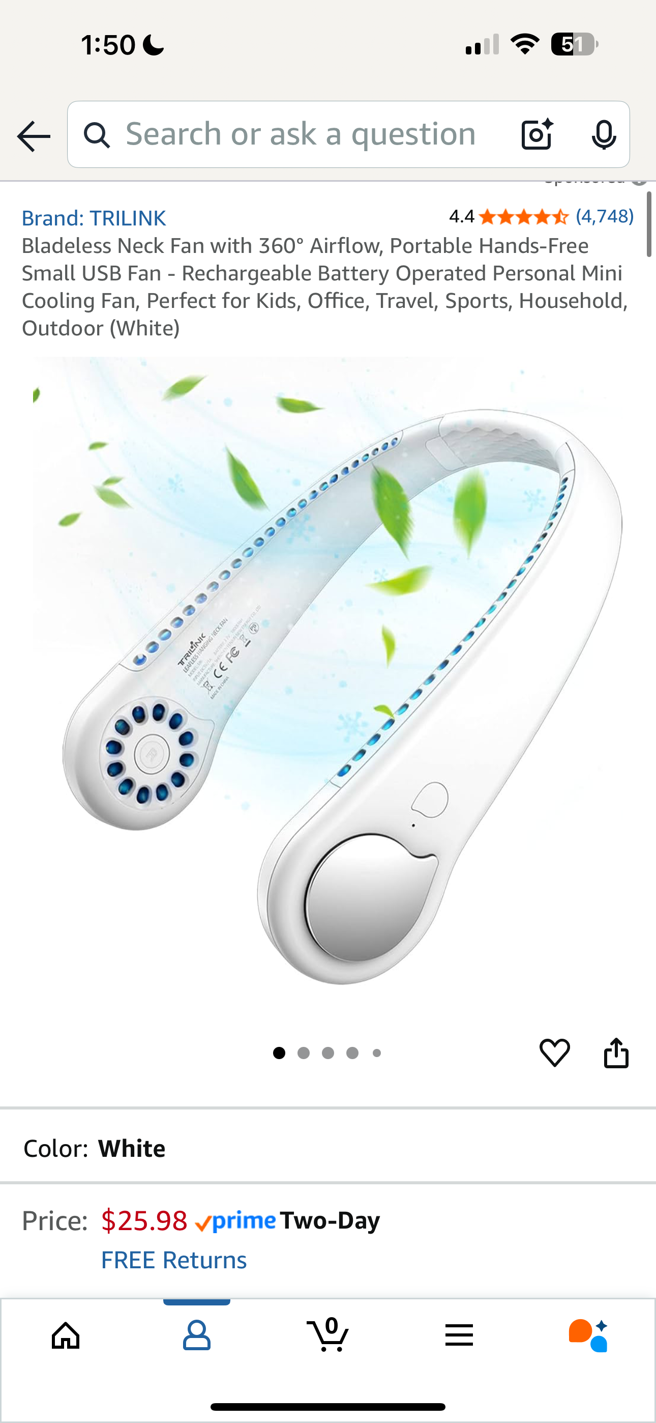 Bladeless Neck Fan With 360 Degree Airflow
