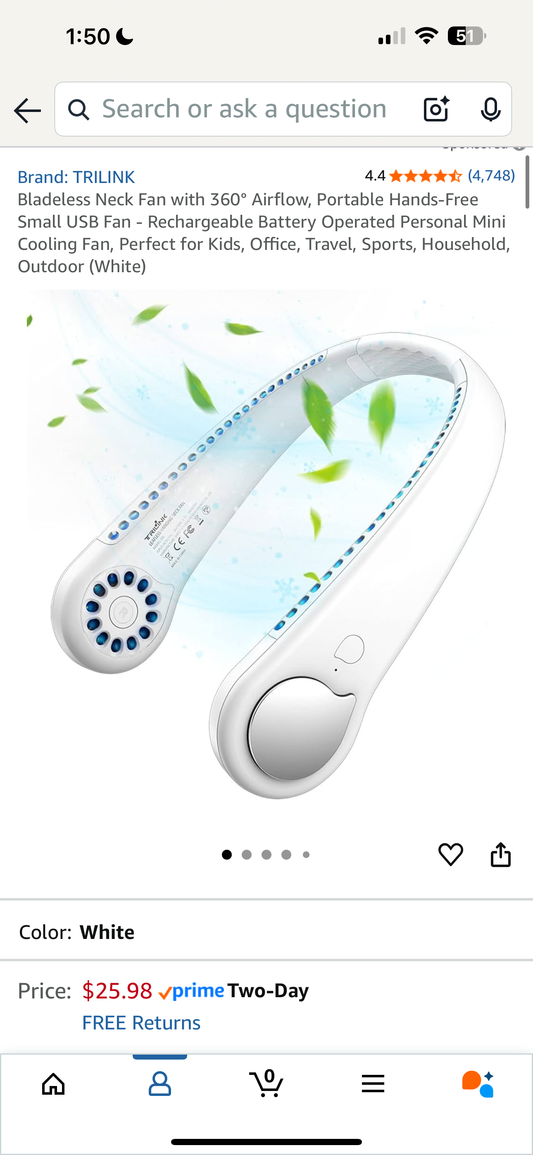 Bladeless Neck Fan With 360 Degree Airflow