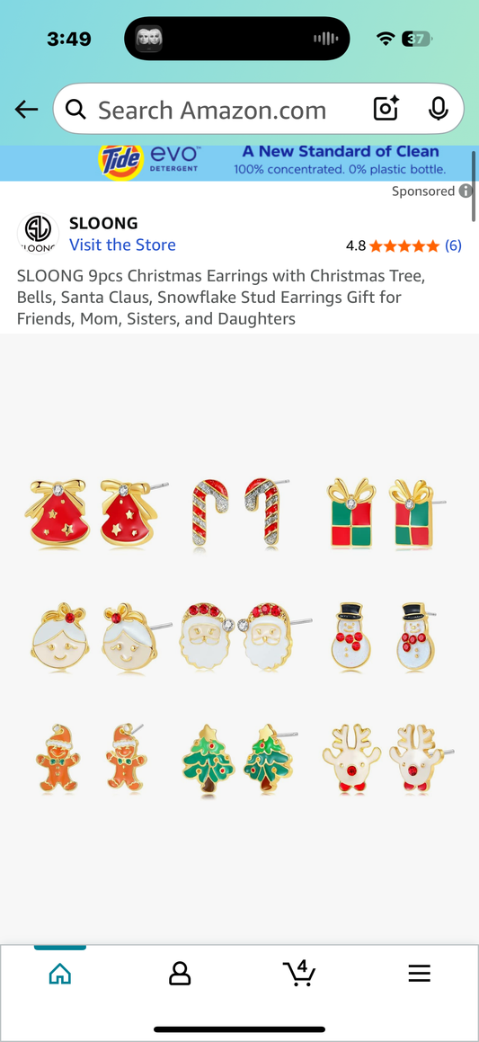 9pcs Christmas Earrings with Christmas Tree, Bells, Santa Claus, Snowflake Stud Earrings Gift for Friends, Mom, Sisters, and Daughters
