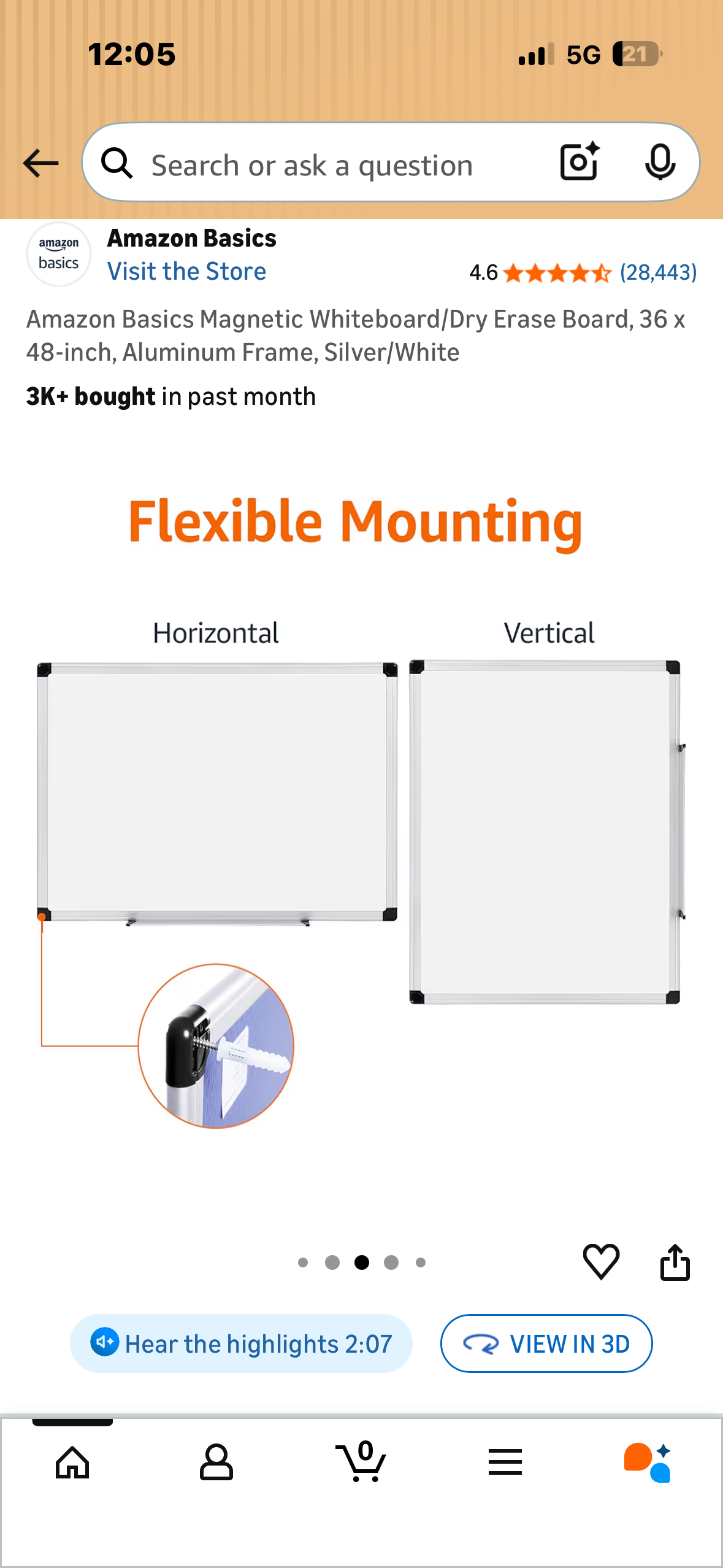 Amazon Basics Magnetic Whiteboard/Dry Erase Board, 36 x 48-inch, Aluminum Frame, Silver/White (O504)