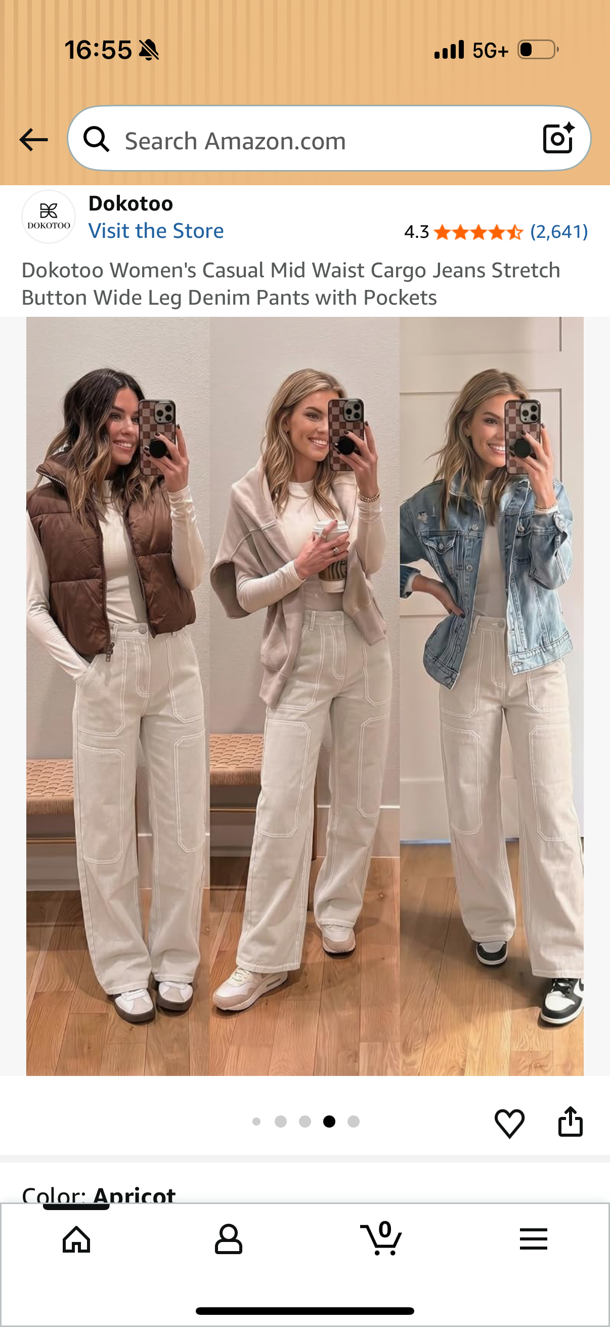 Dokotoo Women's Casual Mid Waist Cargo Jeans Stretch Button Wide Leg Denim Pants with Pockets Size 10