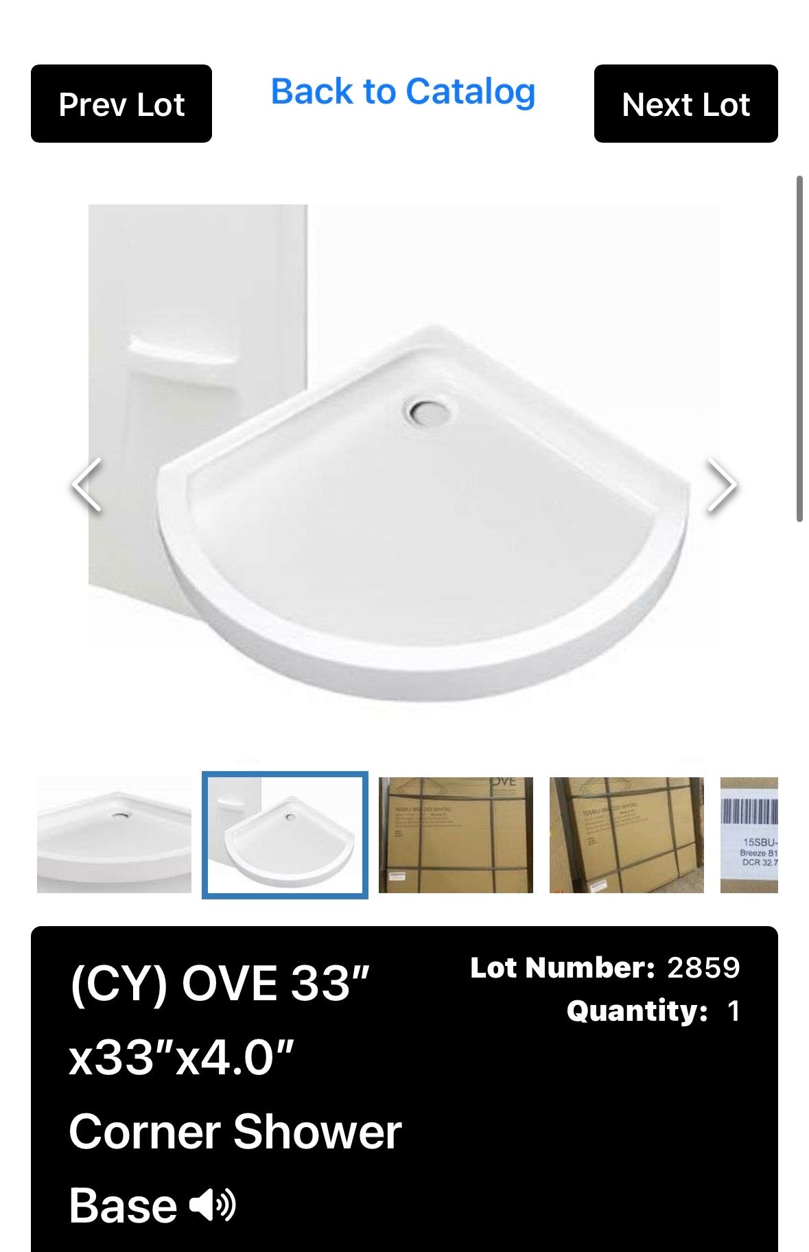 OVE 33”x33”x 4” Corner Shower Base with Standard Drain 15SBU -BEE233-WHTAC (B1214)