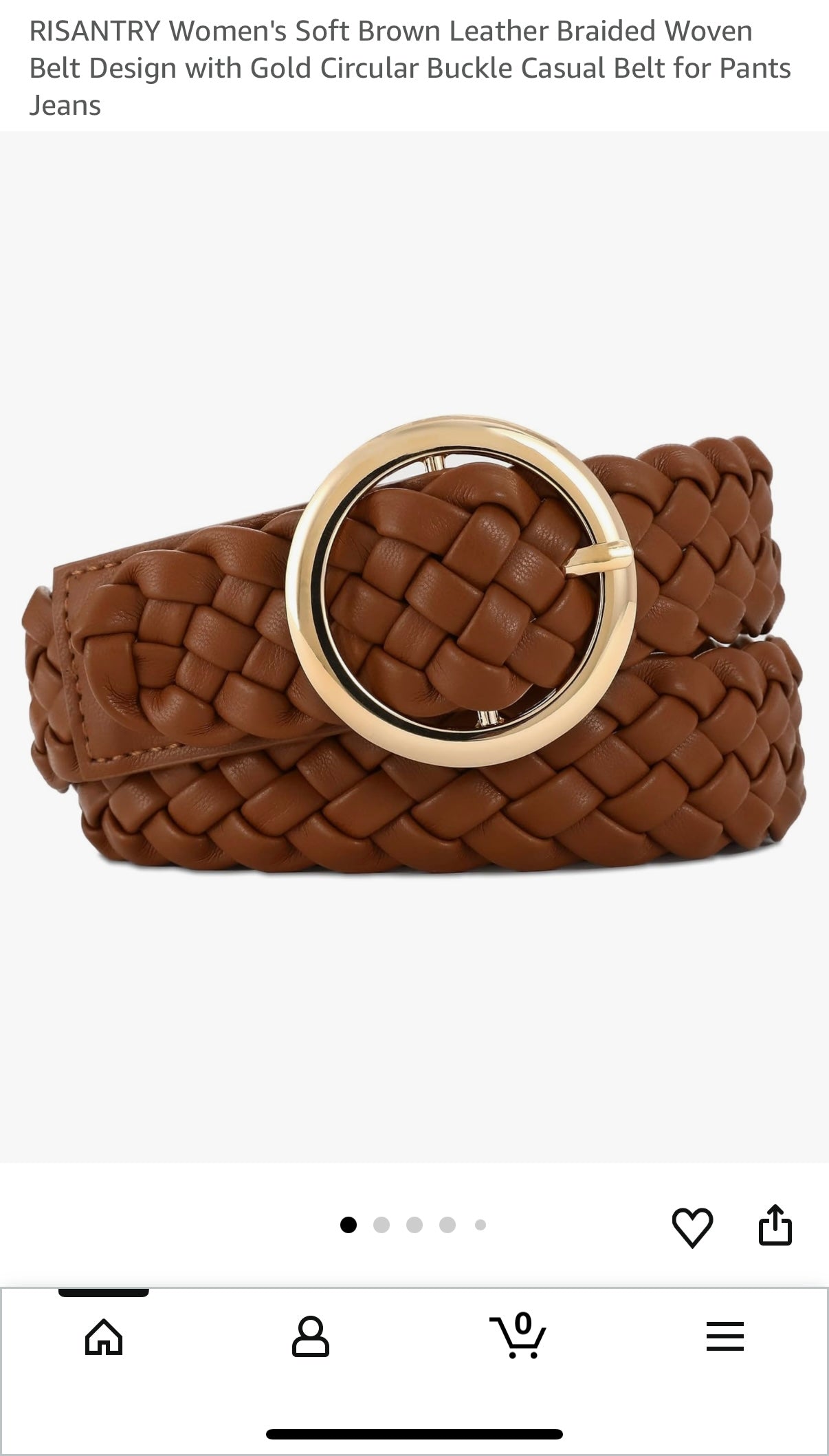 RISANTRY Women's Soft Brown Leather Braided Woven Belt Design with Gold Circular Buckle Casual Belt for Pants Jeans (Size XL)