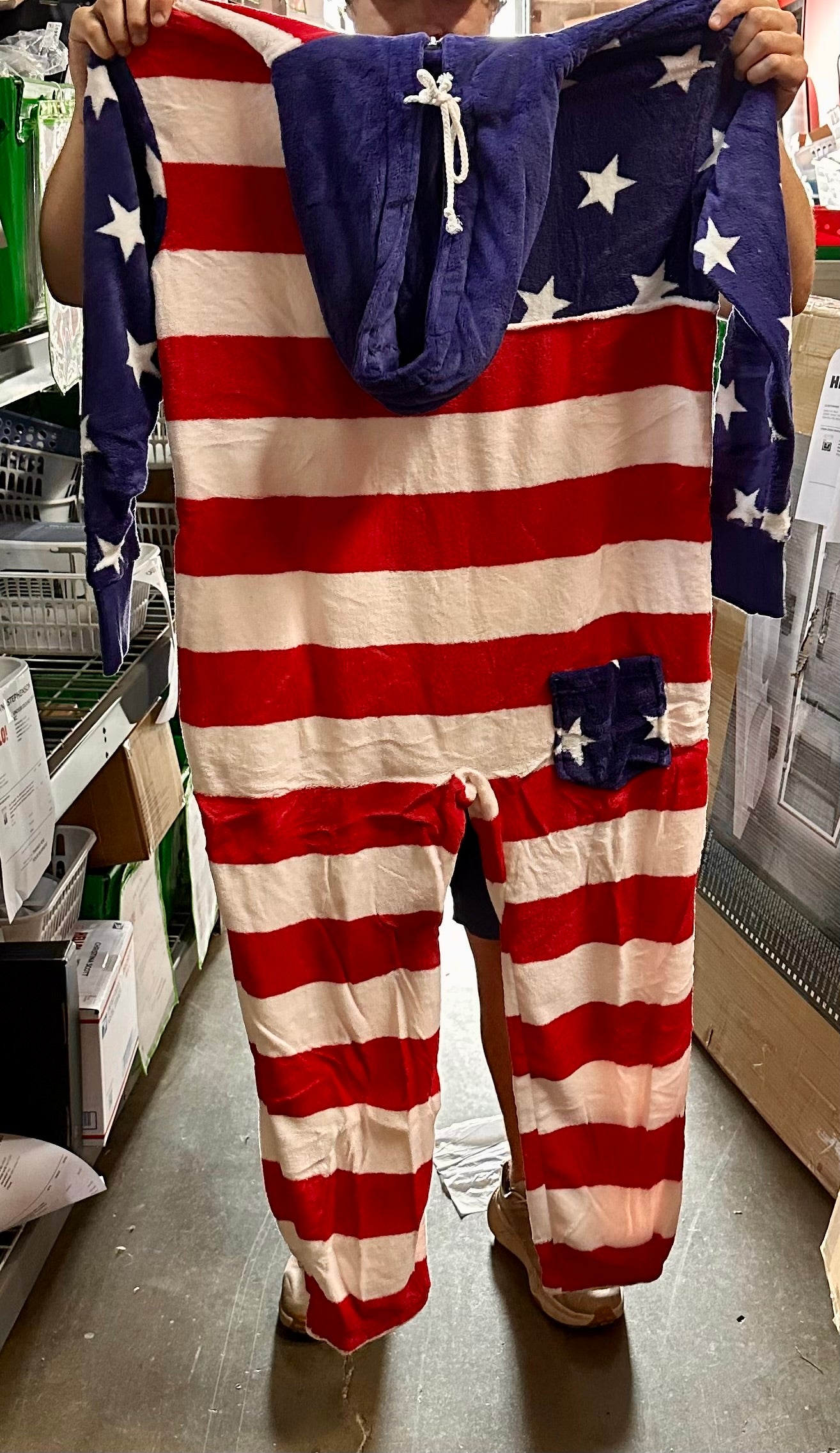 Alexander Del Rossa Warm Fleece One Piece Pajamas, Adult Onesie with Hoodie, American Flag Limited Edition (Size 3X)