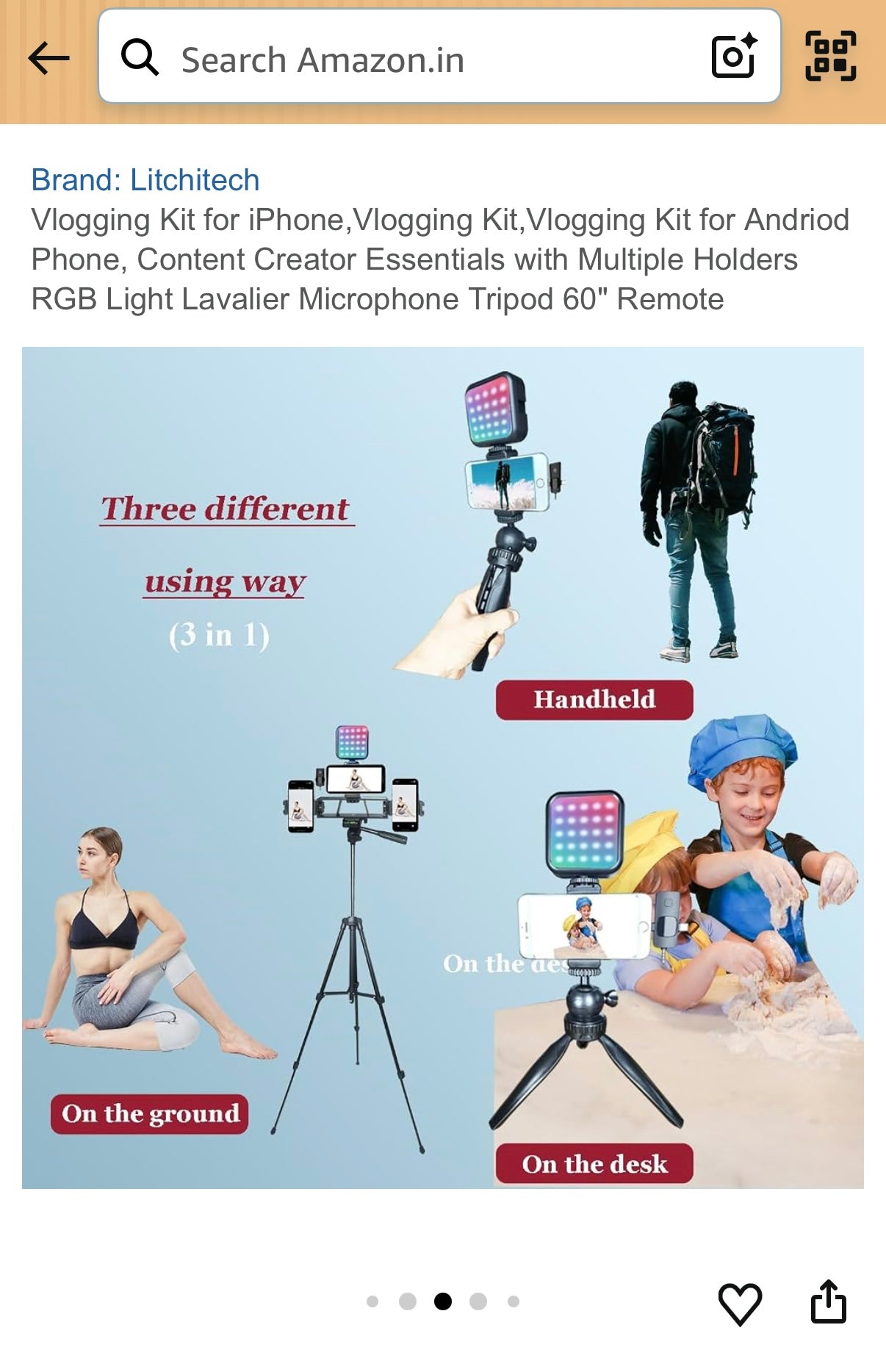 Vlogging Kit for iPhone,Vlogging Kit, Vlogging Kit for Andriod Phone, Content Creator Essentials with Multiple Holders RGB Light Lavalier Microphone Tripod 60" Remote
