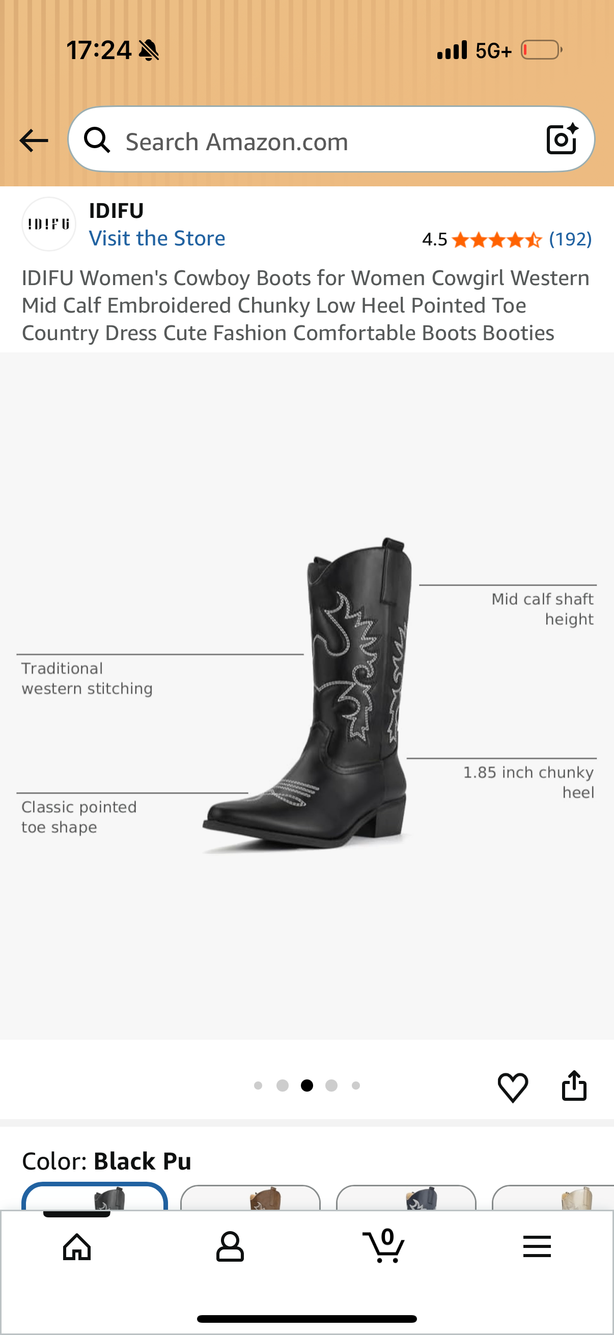 IDIFU Women's Cowboy Boots for Women Cowgirl Western Mid Calf Embroidered Chunky Low Heel Pointed Toe Country Dress Cute Fashion Comfortable Boots Booties Size US: 8