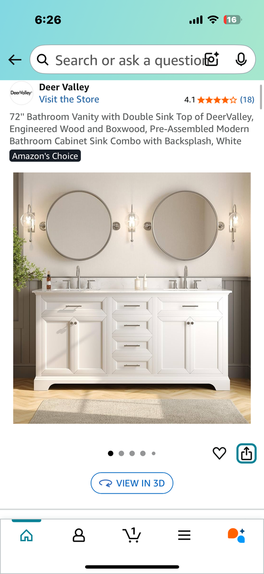 DeerValley 72" Bathroom Vanity with Double Sink, Pre-Assembled Modern Bathroom Cabinet Sink Combo with Backsplash, White (B1065)