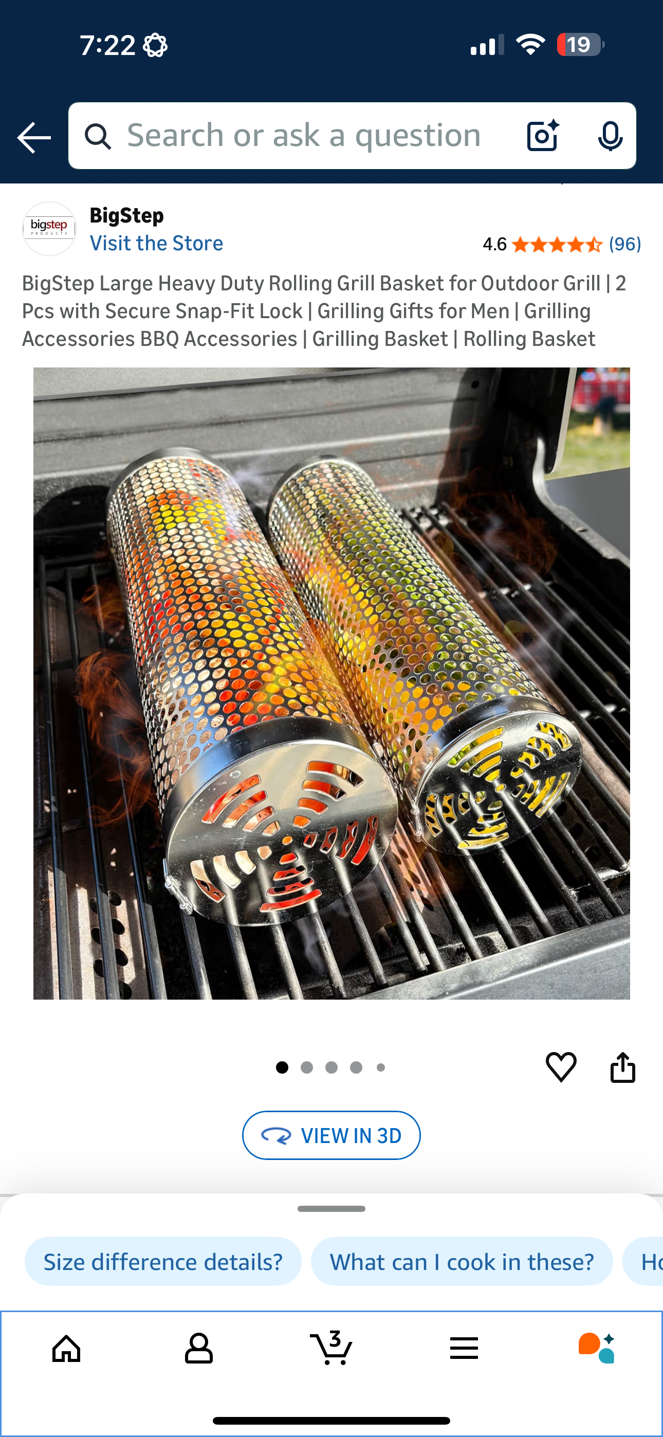 BigStep Large Heavy Duty Rolling Grill Basket for Outdoor Grill | 2 Pcs with Secure Snap-Fit Lock | Grilling Gifts for Men | Grilling Accessories BBQ Accessories | Grilling Basket | Rolling Basket